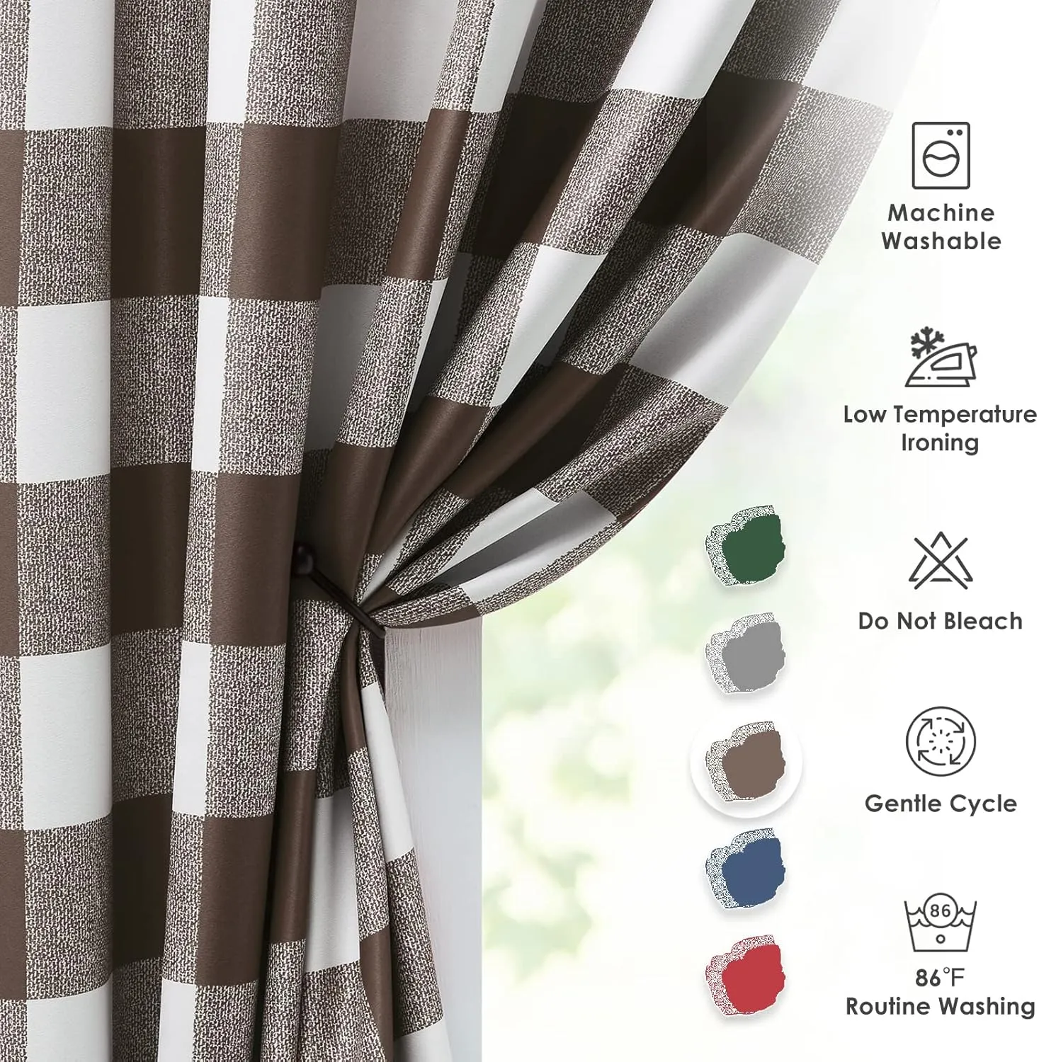 Melodieux Buffalo Check Plaid Blackout Curtains 84 Inches Long for Living Room, Bedroom Thermal Insulated Room Darkening Grommet Drapes, Brown, 50 x 84 Inch, 2 Panels