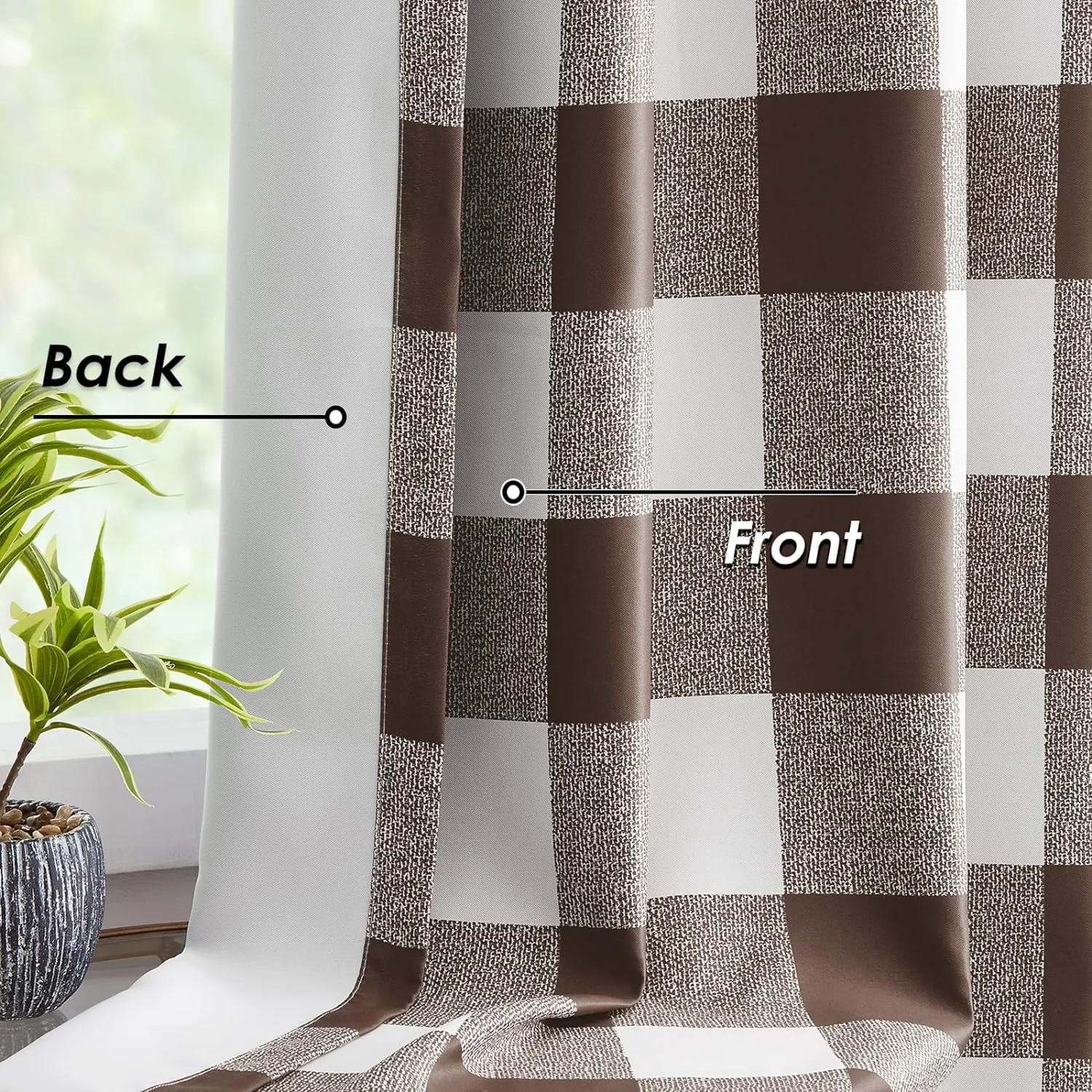 Melodieux Buffalo Check Plaid Blackout Curtains 84 Inches Long for Living Room, Bedroom Thermal Insulated Room Darkening Grommet Drapes, Brown, 50 x 84 Inch, 2 Panels