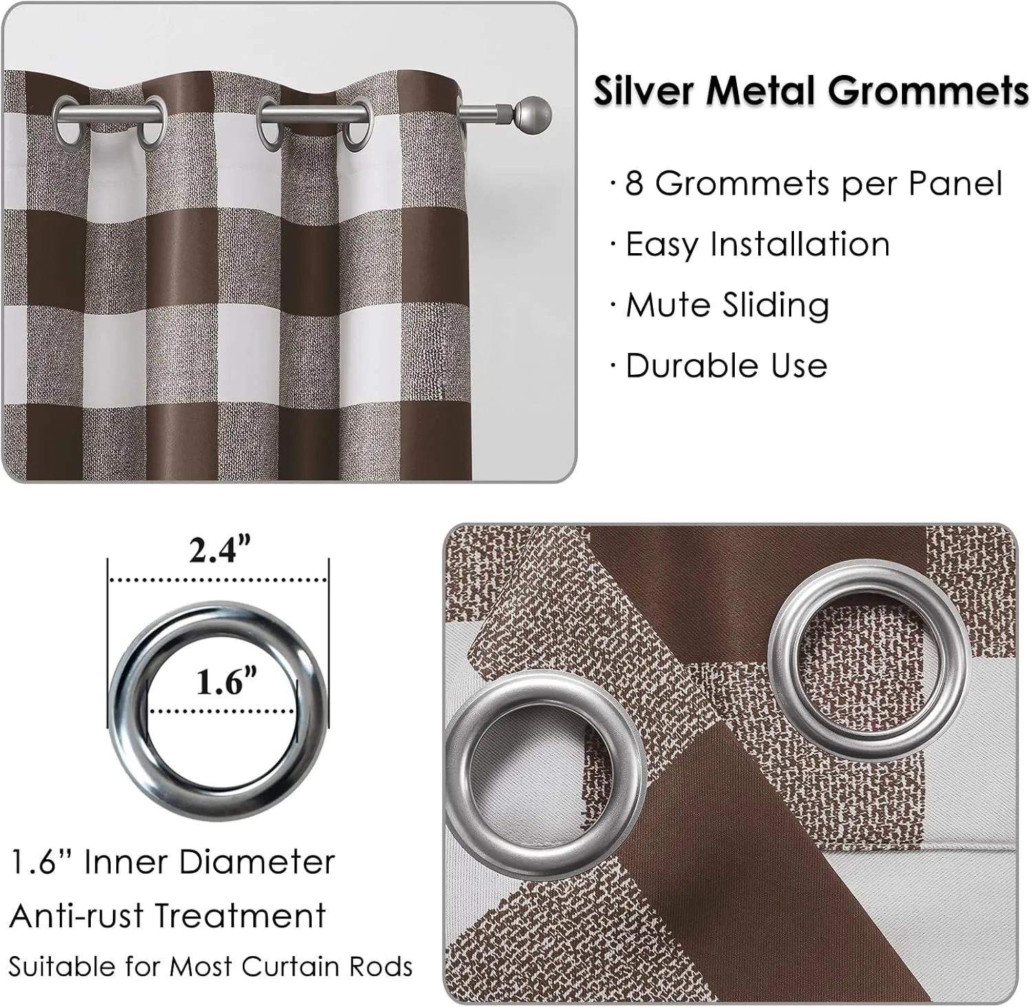 Melodieux Buffalo Check Plaid Blackout Curtains 84 Inches Long for Living Room, Bedroom Thermal Insulated Room Darkening Grommet Drapes, Brown, 50 x 84 Inch, 2 Panels