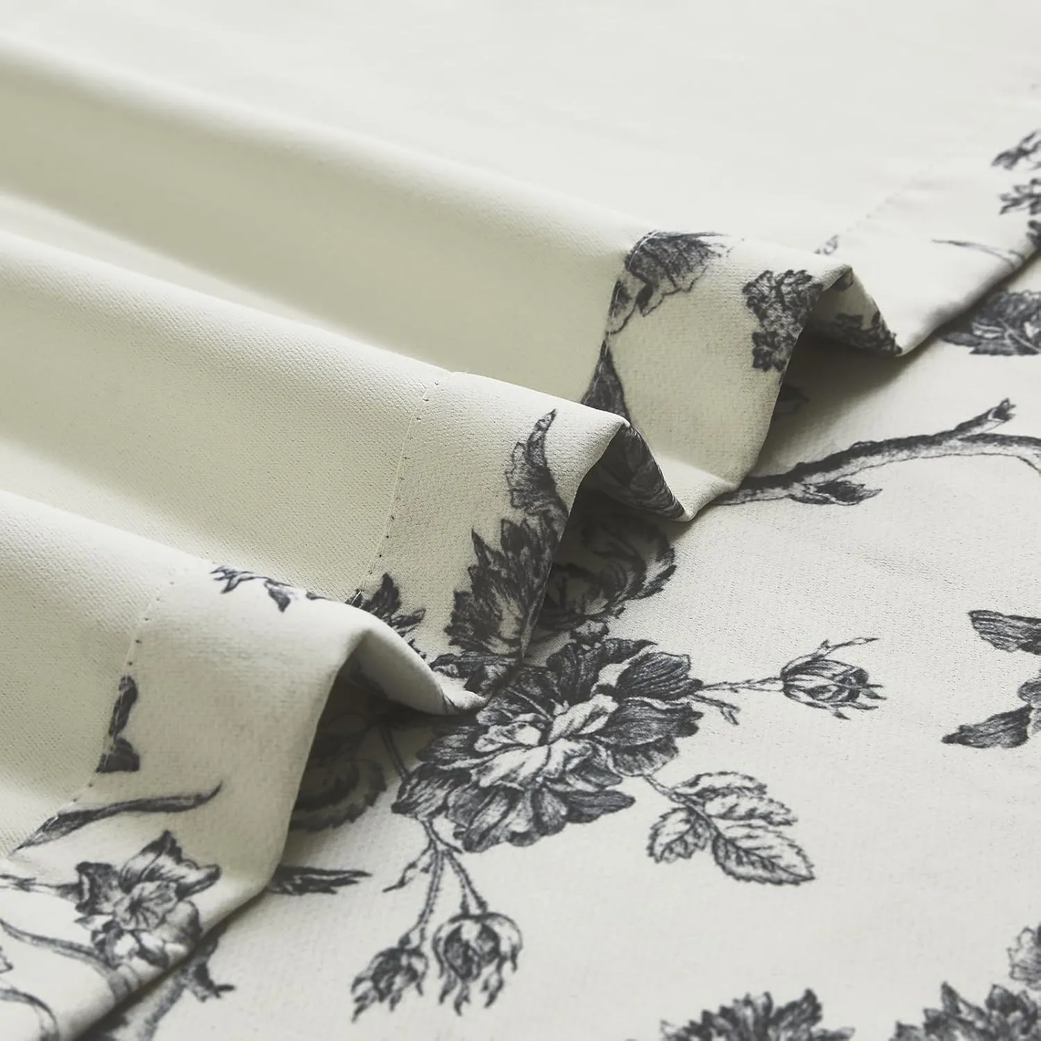 Melodieux Vintage Floral Blackout Curtains 84 Inches Long for Living Room, Bedroom Farmhouse French Country Drapes Cotton Thermal Insulated Grommet Toile Curtains, 52 by 84 in, Black Onyx, 2 Panels