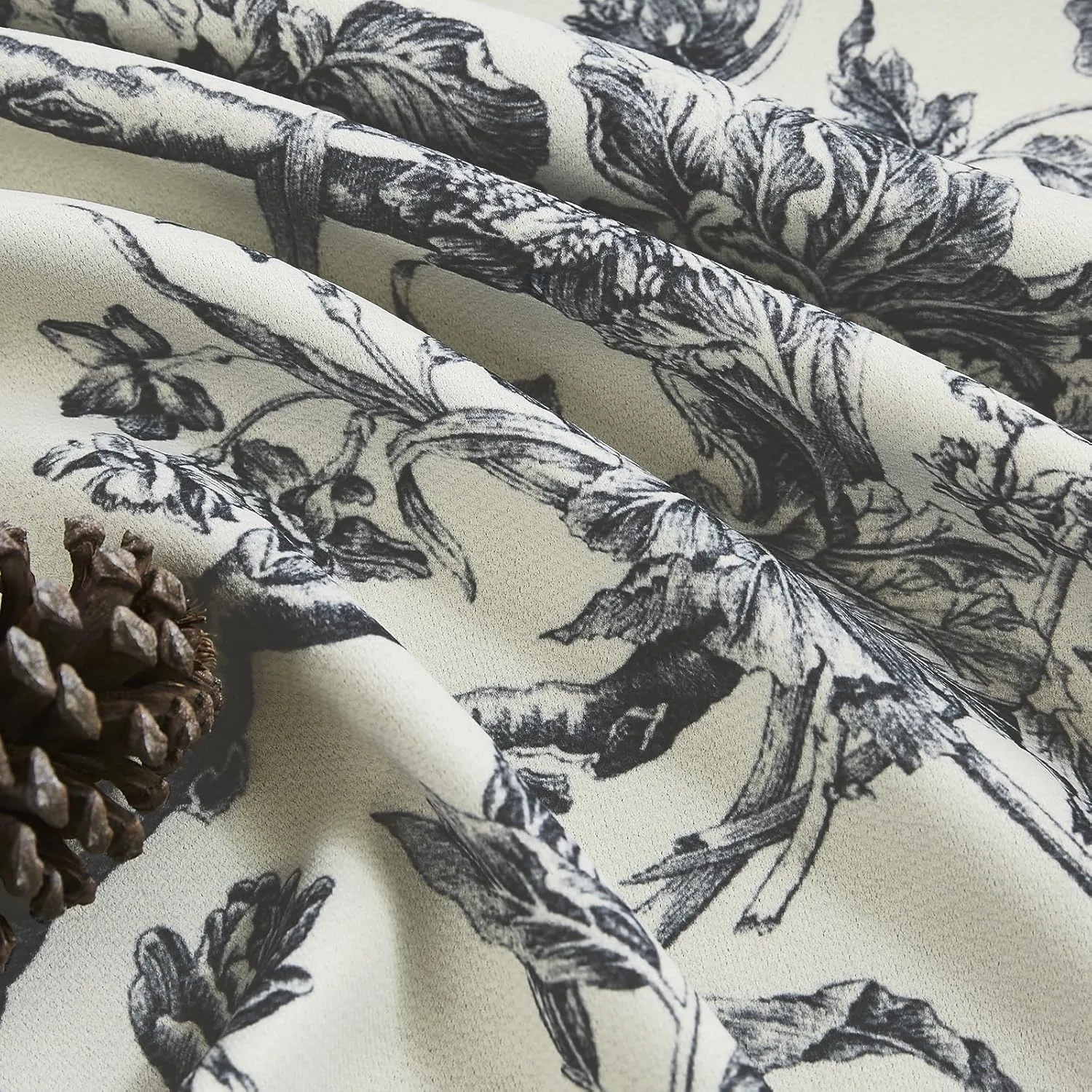 Melodieux Vintage Floral Blackout Curtains 84 Inches Long for Living Room, Bedroom Farmhouse French Country Drapes Cotton Thermal Insulated Grommet Toile Curtains, 52 by 84 in, Black Onyx, 2 Panels