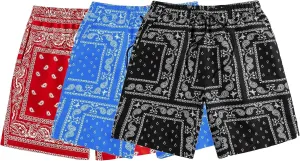 Men's Boho Paisley Scarf Print Shorts Drawstring Waist Tribal Pocket Summer Shorts