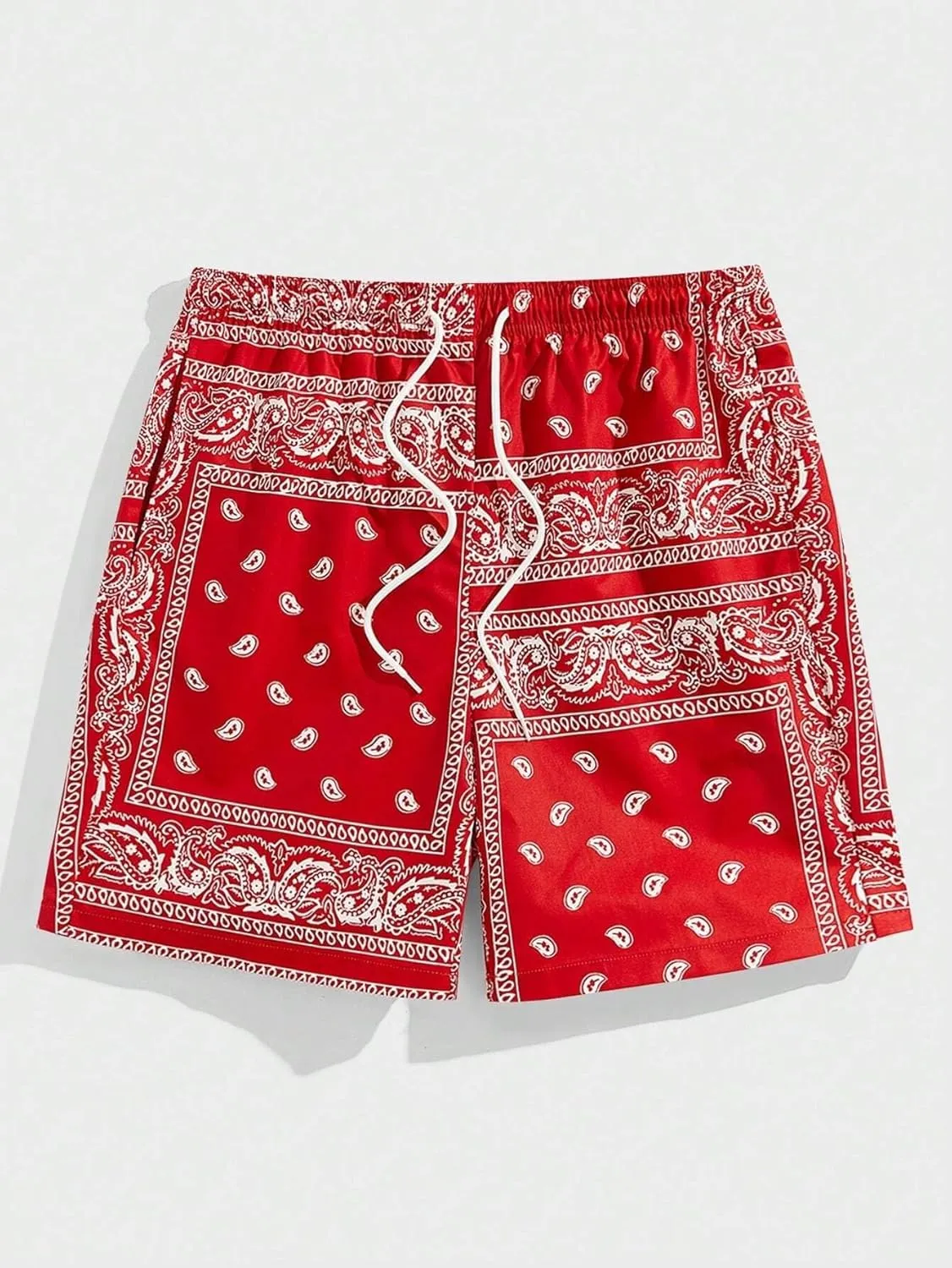 Men's Boho Paisley Scarf Print Shorts Drawstring Waist Tribal Pocket Summer Shorts