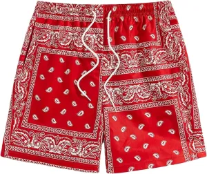 Men's Boho Paisley Scarf Print Shorts Drawstring Waist Tribal Pocket Summer Shorts