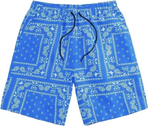 Men's Boho Paisley Scarf Print Shorts Drawstring Waist Tribal Pocket Summer Shorts