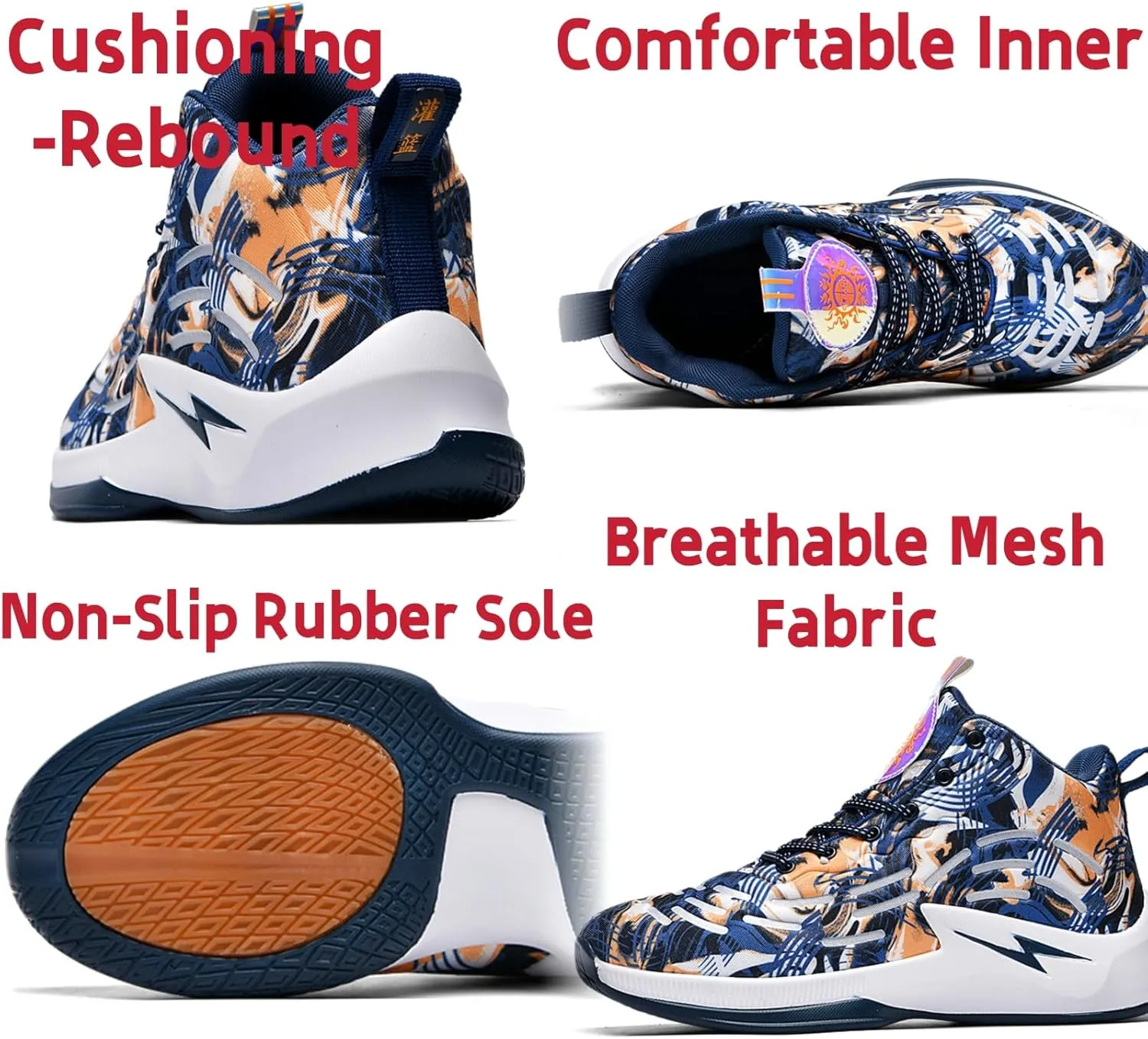 Mens Breathable Lace Up Basketball Shoes Fashion Soft Sole High-Top Sneakers Non-Slip Running Gym Train Sport Shoes