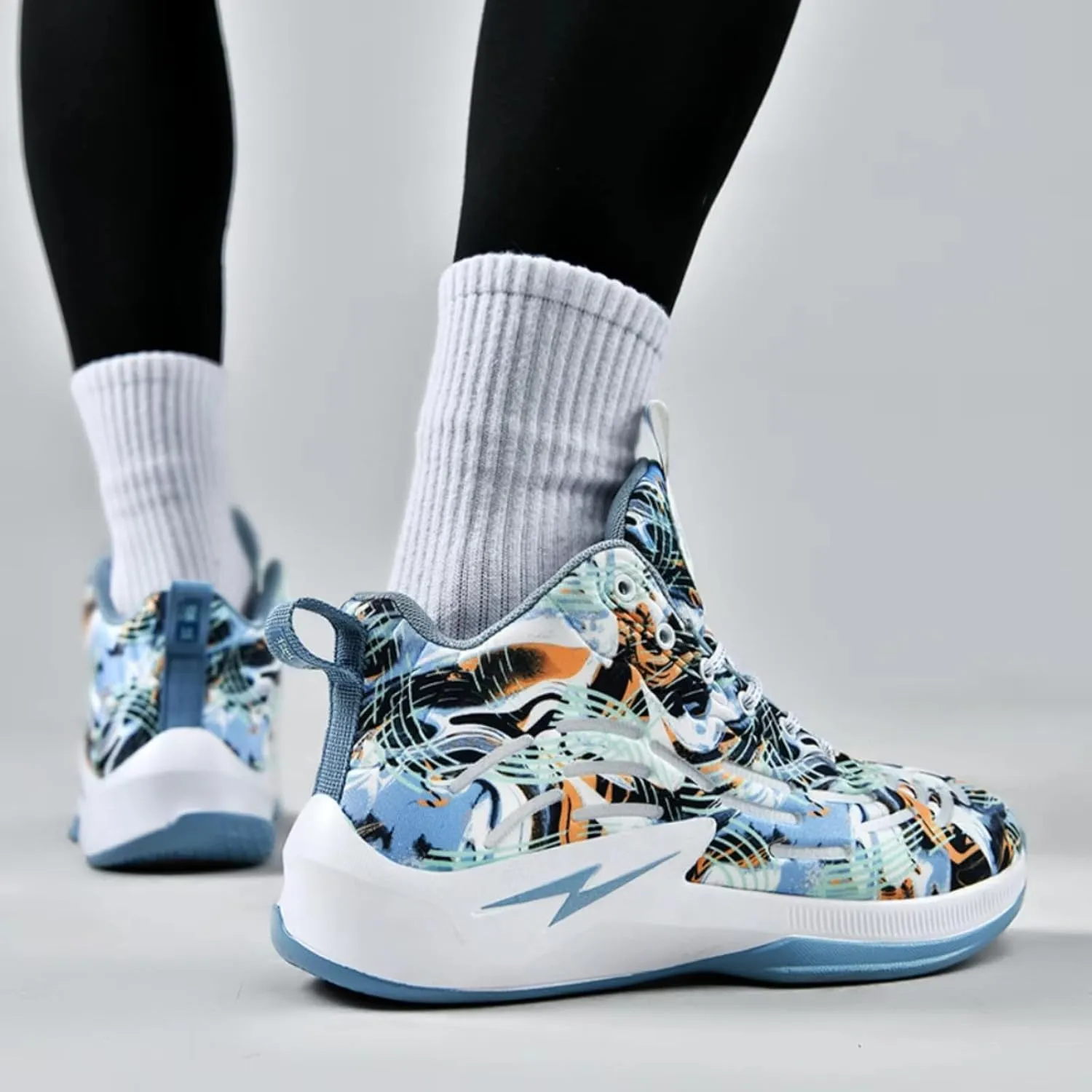 Mens Breathable Lace Up Basketball Shoes Fashion Soft Sole High-Top Sneakers Non-Slip Running Gym Train Sport Shoes