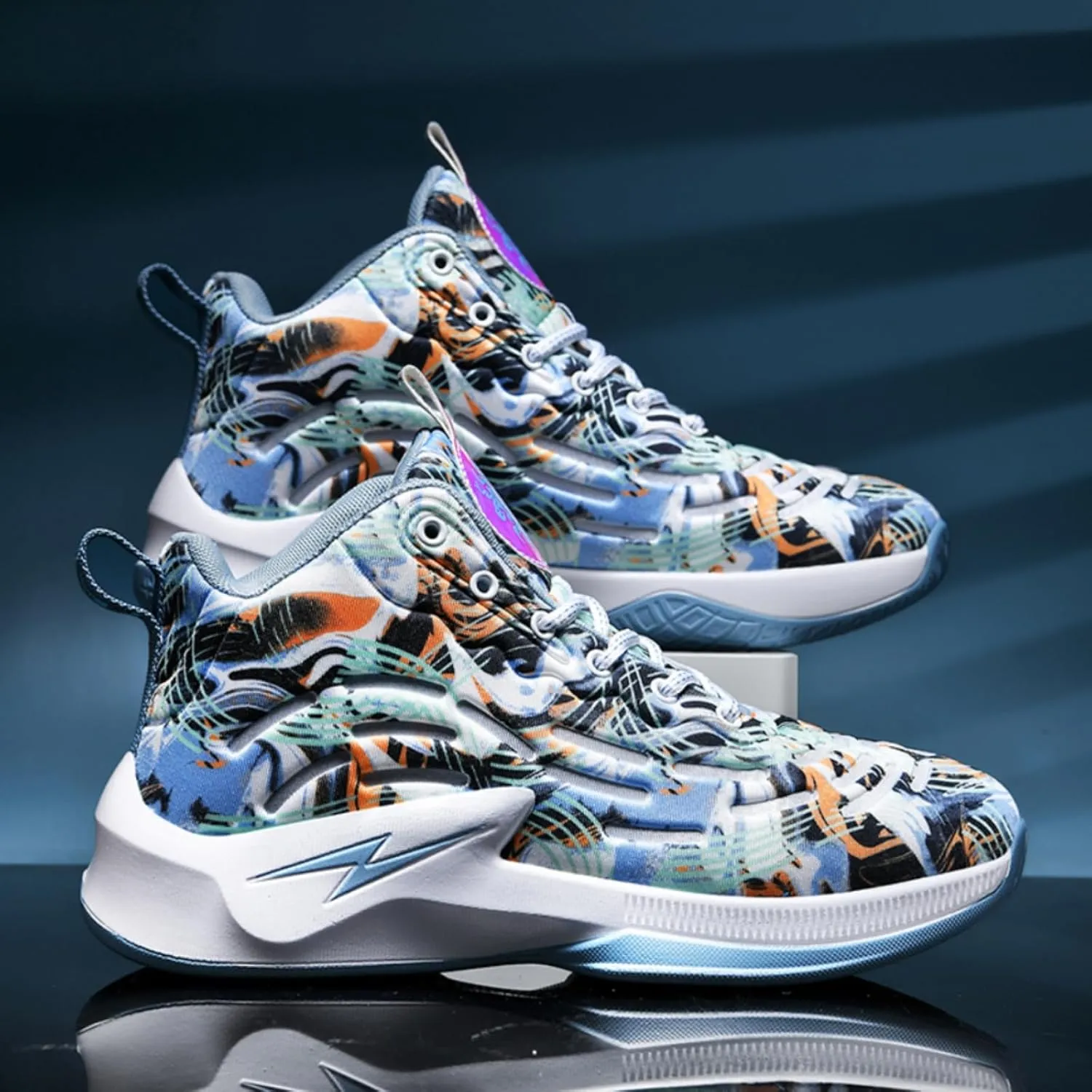 Mens Breathable Lace Up Basketball Shoes Fashion Soft Sole High-Top Sneakers Non-Slip Running Gym Train Sport Shoes