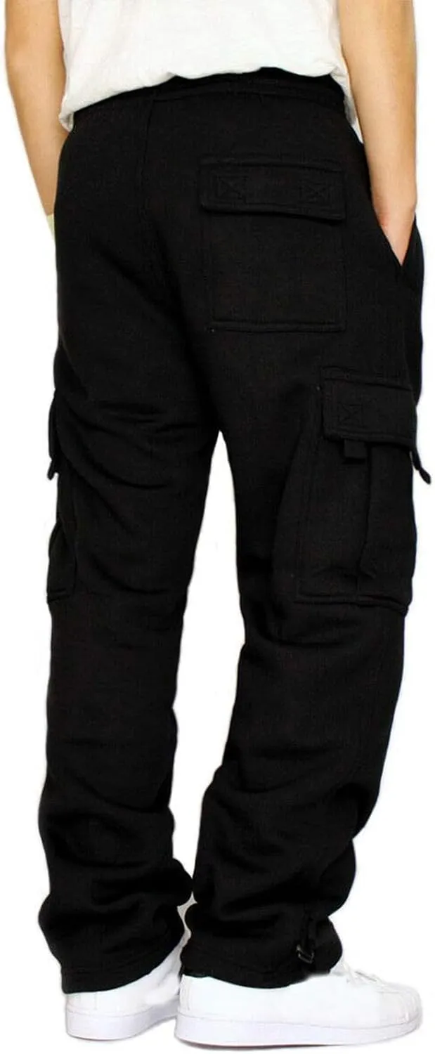 Men's Cargo Sweatpants Open Bottom Fleece Hiking Jogger Cargo Sweatpants for Men with Pockets
