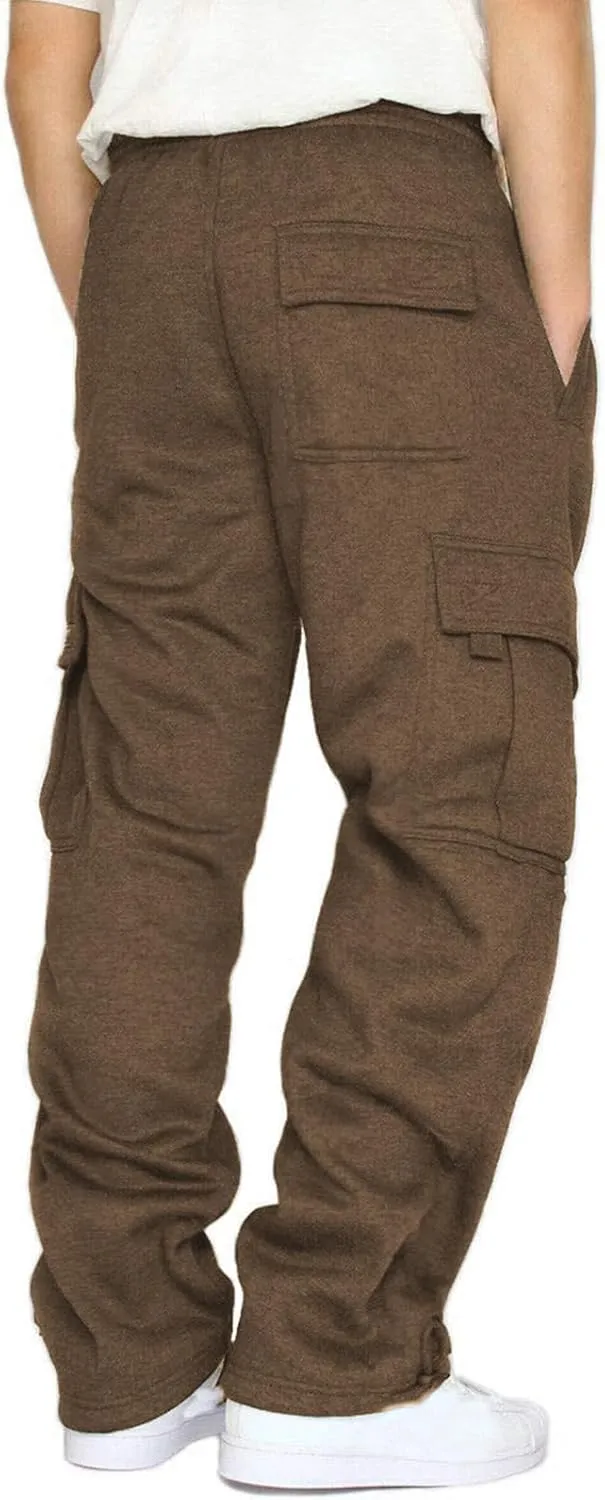 Men's Cargo Sweatpants Open Bottom Fleece Hiking Jogger Cargo Sweatpants for Men with Pockets