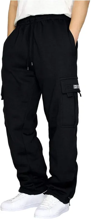 Men's Cargo Sweatpants Open Bottom Fleece Hiking Jogger Cargo Sweatpants for Men with Pockets