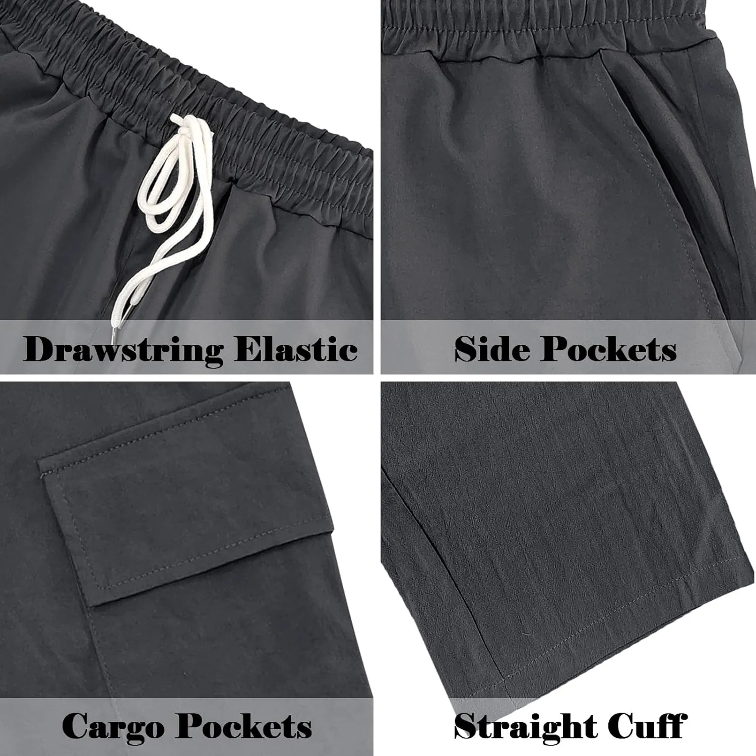 Mens Casual Cargo Pants Summer Vacation Lightweight Drawstring Pants Elastic Waist Beach Yoga Trousers with Pockets