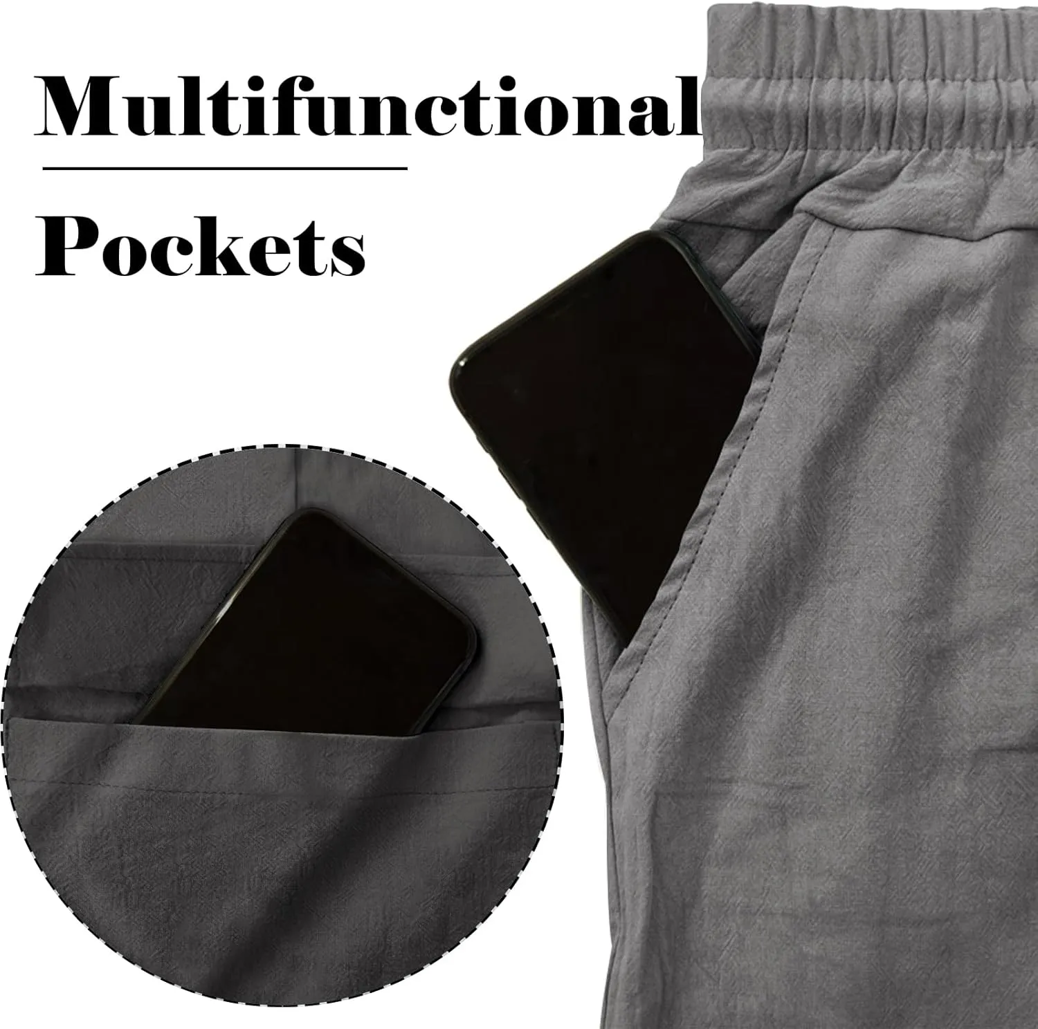 Mens Casual Cargo Pants Summer Vacation Lightweight Drawstring Pants Elastic Waist Beach Yoga Trousers with Pockets