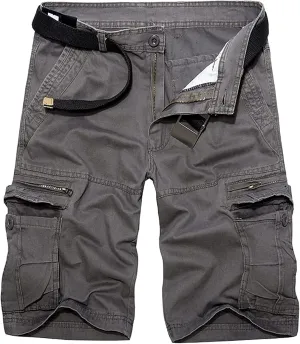 Mens Casual Shorts Stretch Waist Multi Pocket Relaxed Fit Cargo Shorts Outdoor Fashion Sport Tooling Shorts No Belt