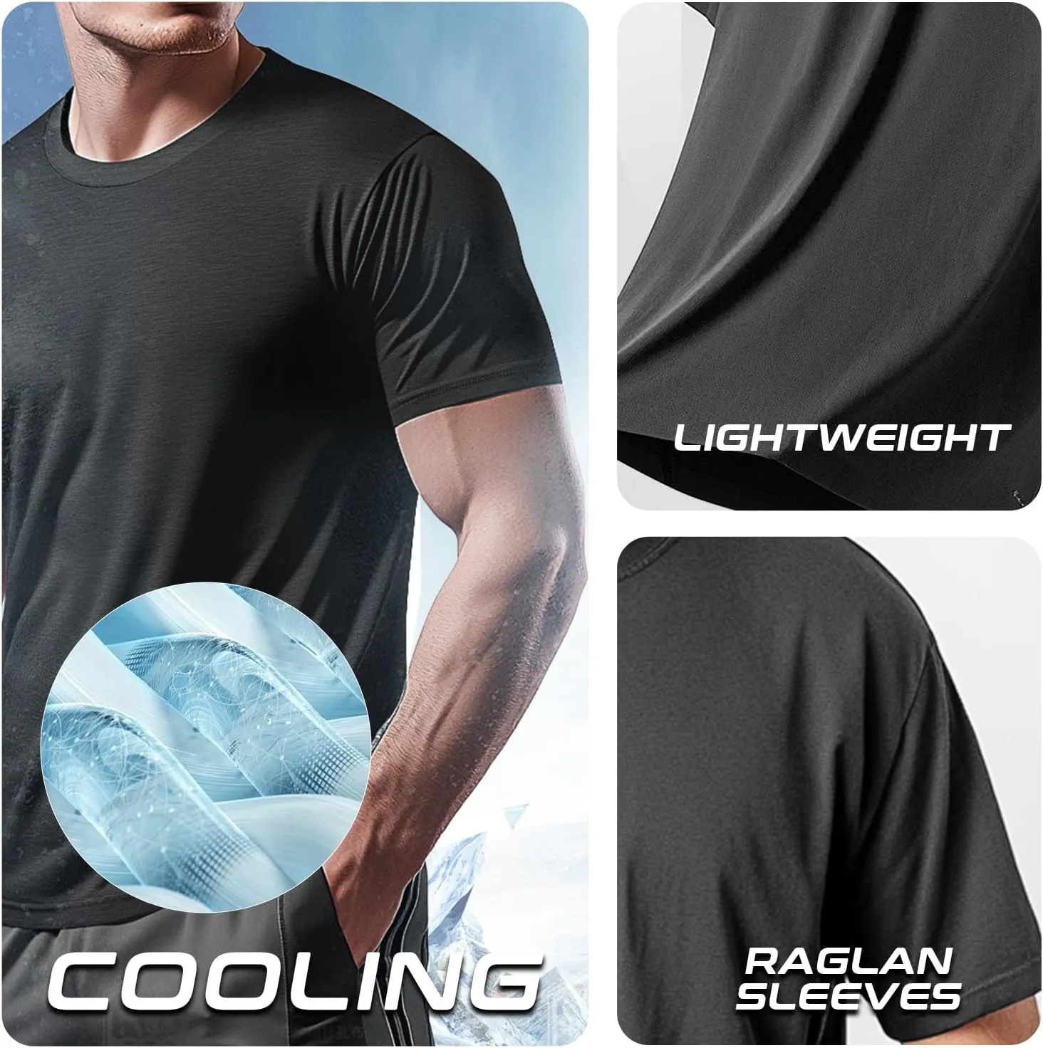 Men's Cooling Athletic Shirts Bamboo Viscose Anti Odor Moisture Wicking Workout Short Sleeve Lightweight Gym Tee