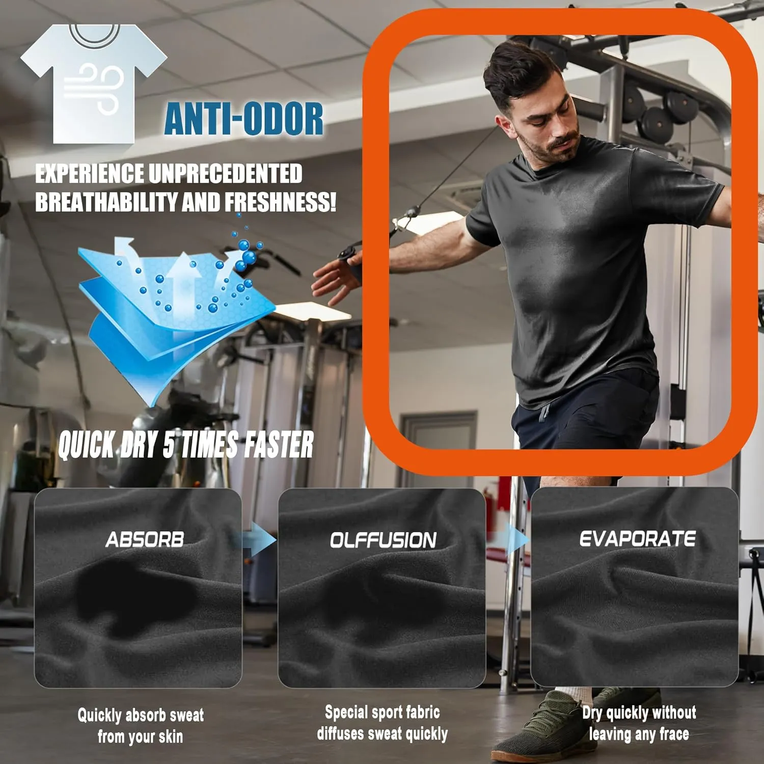 Men's Cooling Athletic Shirts Bamboo Viscose Anti Odor Moisture Wicking Workout Short Sleeve Lightweight Gym Tee