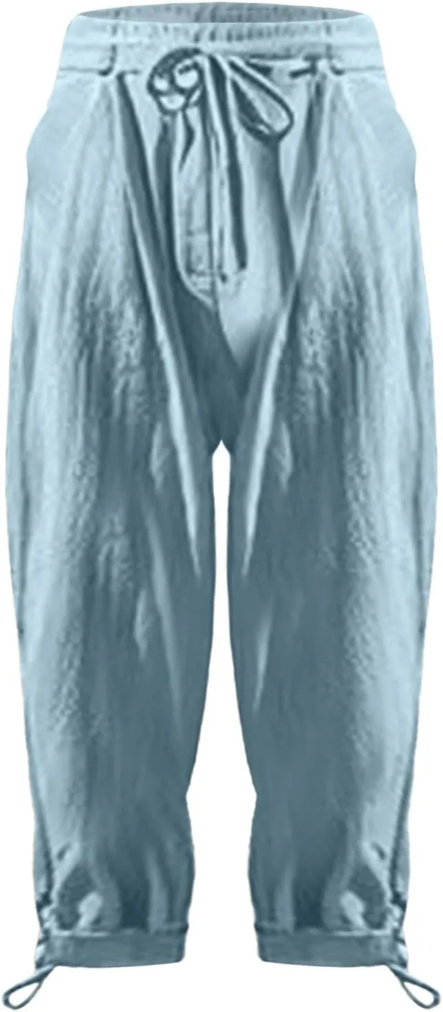 Men's Cotton Linen Harem Pants Soft Stretchy Waist Casual Hippie Trousers Lightweight Loose Fitting Beach Yoga Pant
