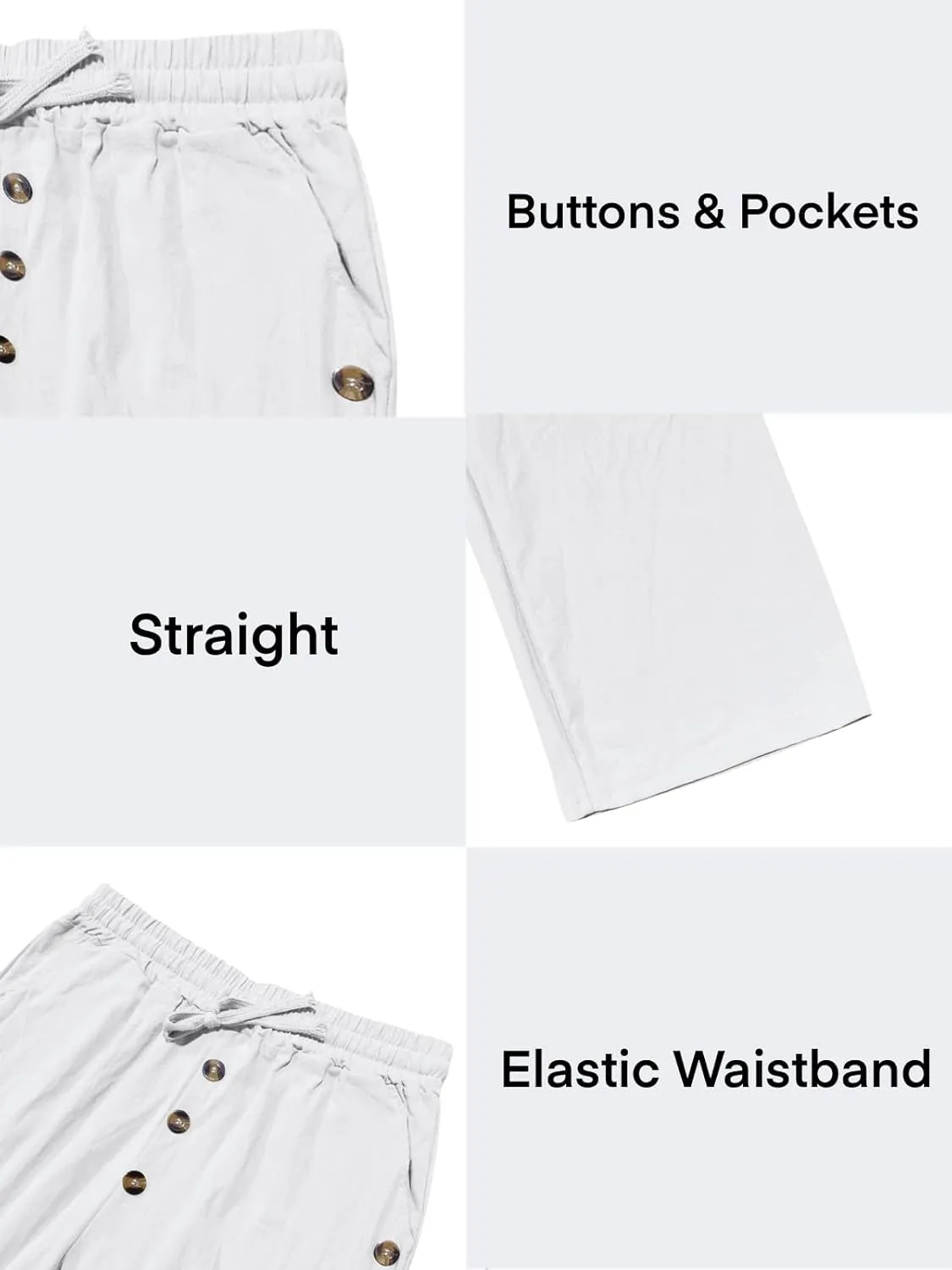 Mens Cotton Linen Pants Casual Summer Vacation Baggy Beach Pants Buttoned Drawstring Yoga Trousers with Pockets