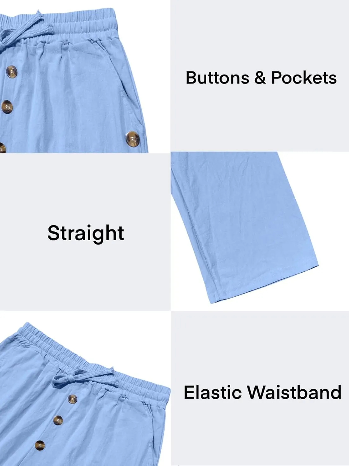 Mens Cotton Linen Pants Casual Summer Vacation Baggy Beach Pants Buttoned Drawstring Yoga Trousers with Pockets
