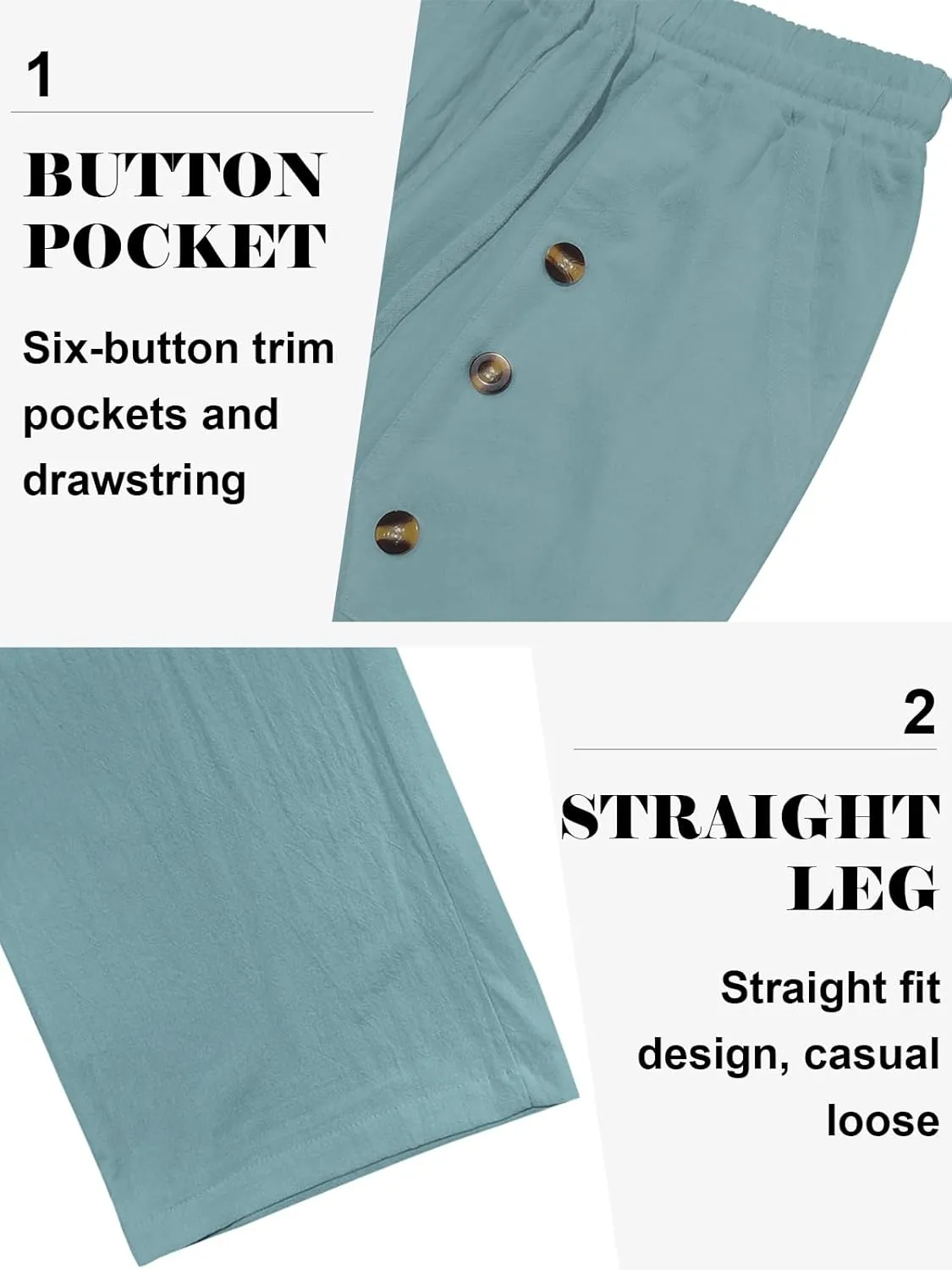 Mens Cotton Linen Pants Casual Summer Vacation Baggy Beach Pants Buttoned Drawstring Yoga Trousers with Pockets
