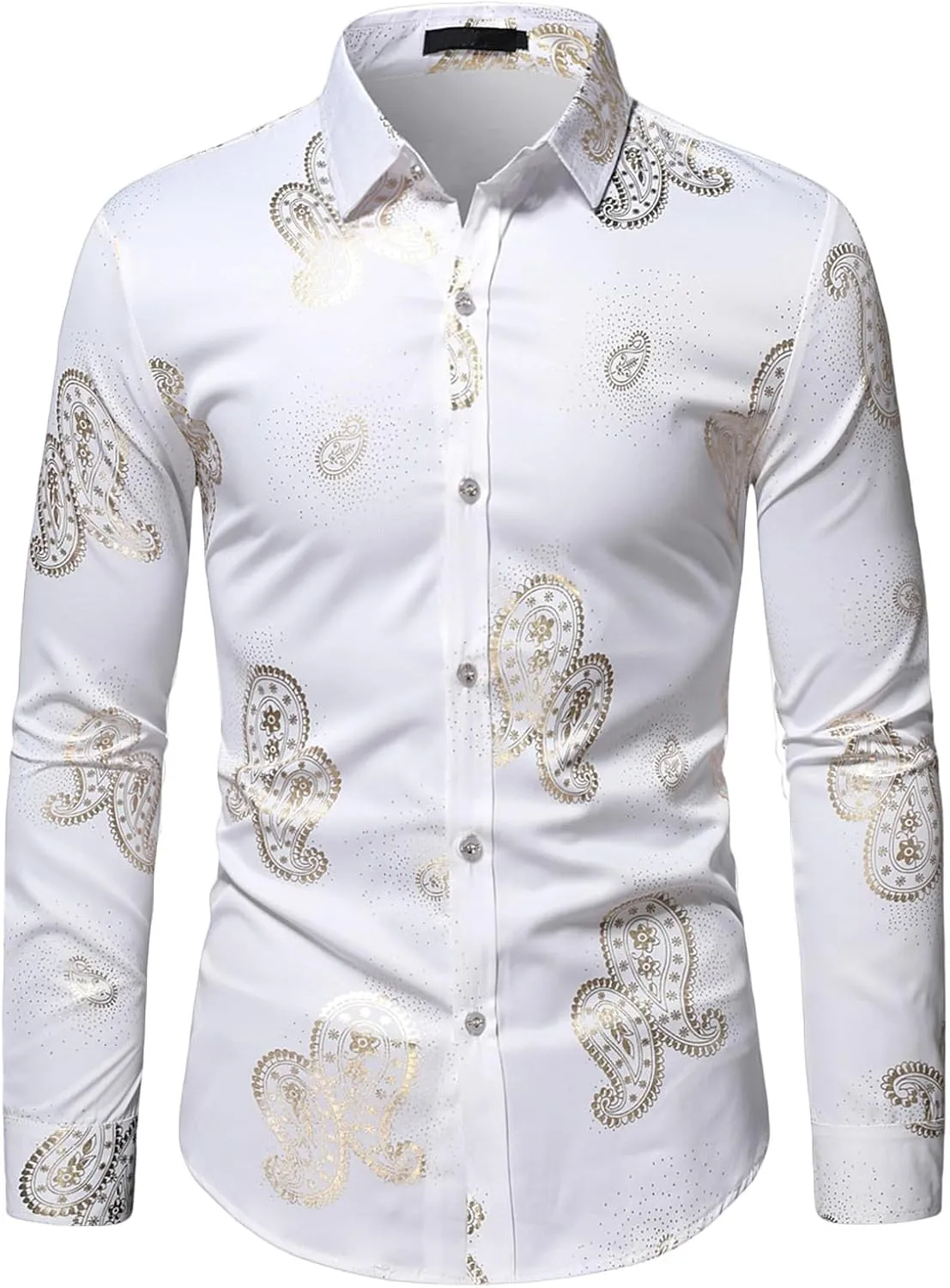 Mens Dress Shirt Long Sleeve Fashion Print Button Down Tshirt Slim Fit Casual Collared Shirts Party Prom Tee Tops