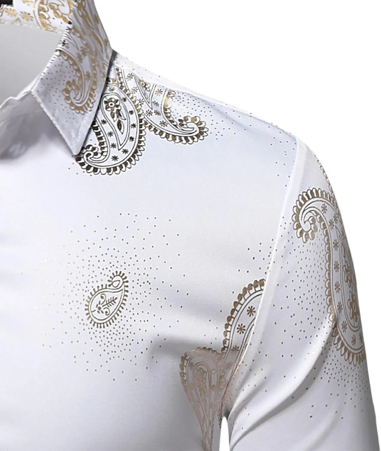 Mens Dress Shirt Long Sleeve Fashion Print Button Down Tshirt Slim Fit Casual Collared Shirts Party Prom Tee Tops