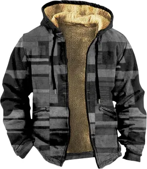 Mens Fuzzy Sherpa Jacket Long Sleeve Fleece Zip Up Coat Fall Winter Puffer Jacket Casual Zipper Varsity Coat Hooded