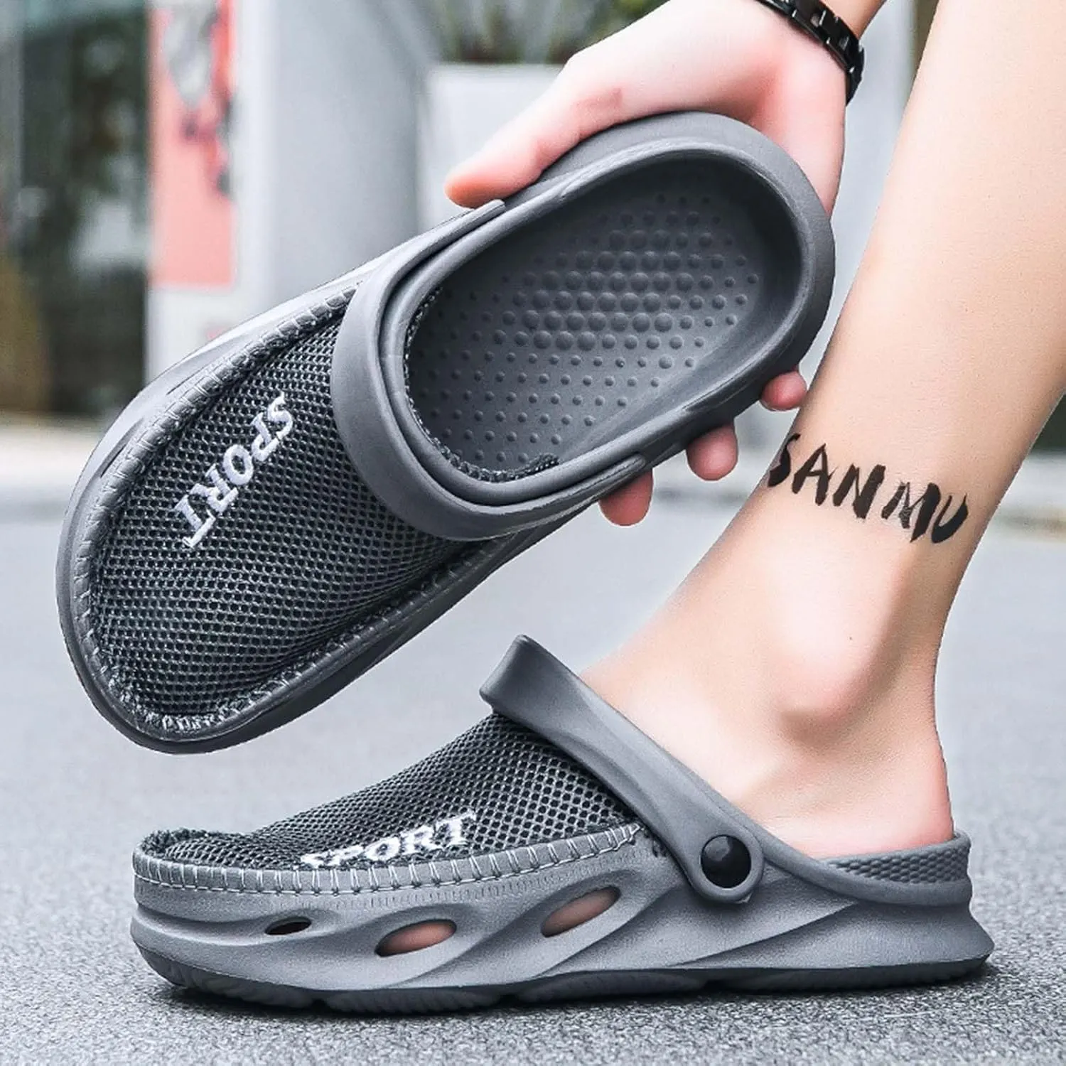 Mens Garden Clogs Shoes Breathable Summer Beach Sandals Sports Sandals Adjustable Slide Slip-on Outdoor Beach Slippers