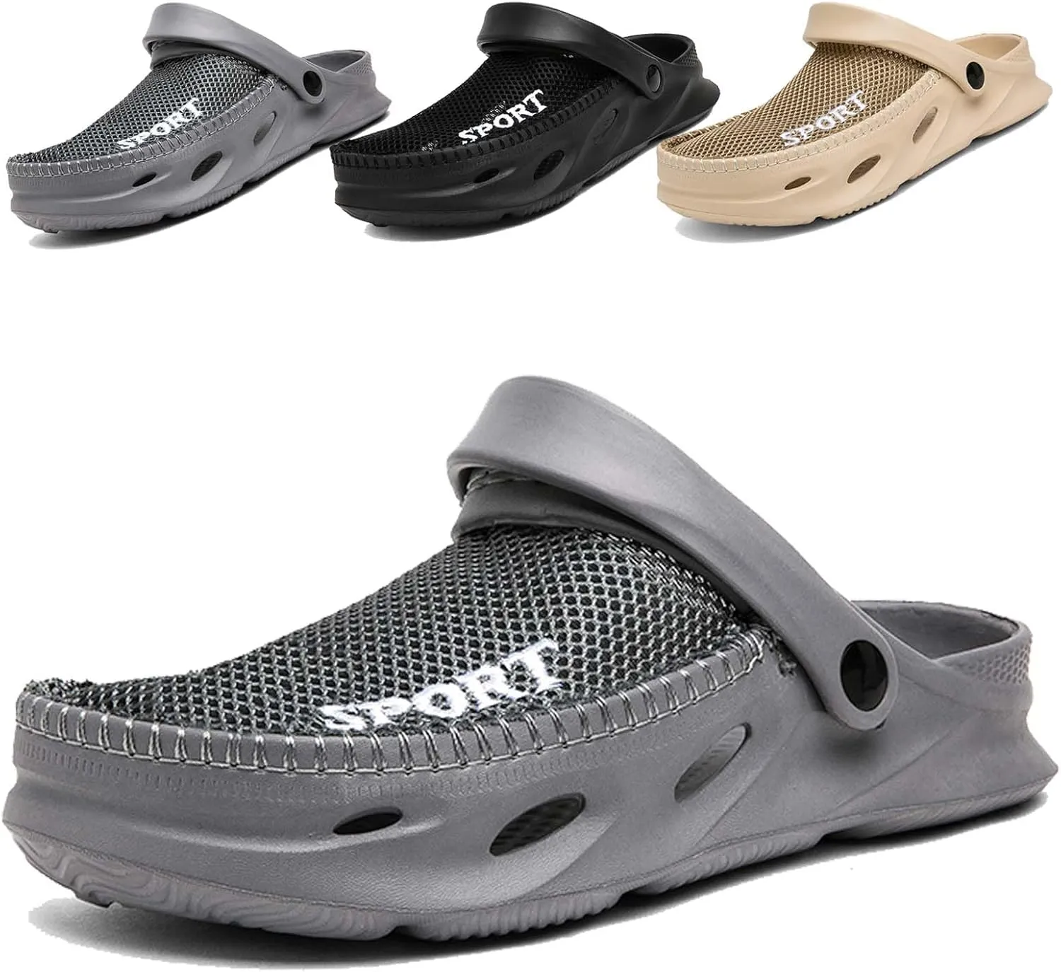 Mens Garden Clogs Shoes Breathable Summer Beach Sandals Sports Sandals Adjustable Slide Slip-on Outdoor Beach Slippers