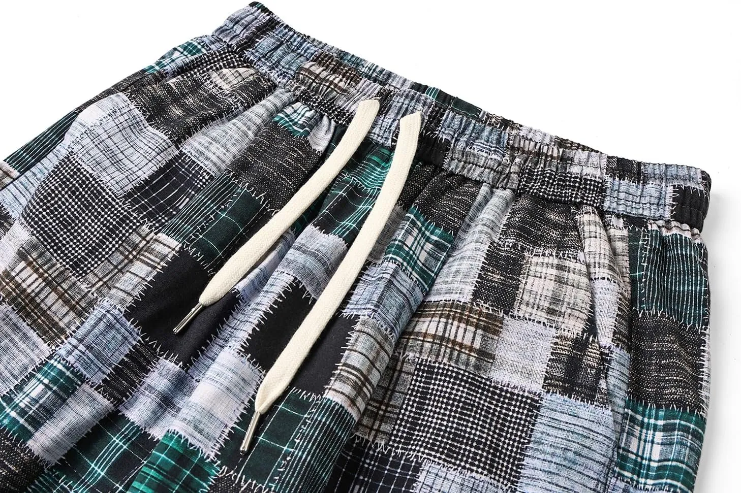 Men's Harem Yoga Shorts Cotton Capri 3/4 Pants Patchwork Casual Baggy Beach Shorts Drawstring Cropped Trousers