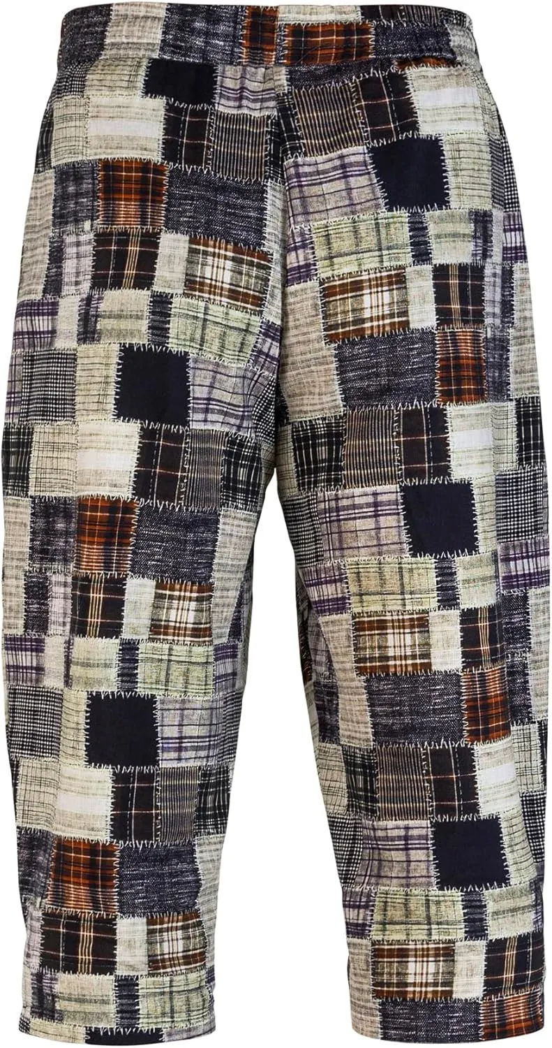 Men's Harem Yoga Shorts Cotton Capri 3/4 Pants Patchwork Casual Baggy Beach Shorts Drawstring Cropped Trousers