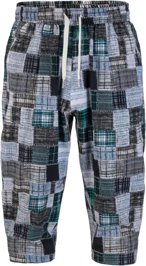 Men's Harem Yoga Shorts Cotton Capri 3/4 Pants Patchwork Casual Baggy Beach Shorts Drawstring Cropped Trousers