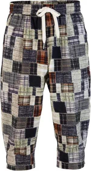 Men's Harem Yoga Shorts Cotton Capri 3/4 Pants Patchwork Casual Baggy Beach Shorts Drawstring Cropped Trousers