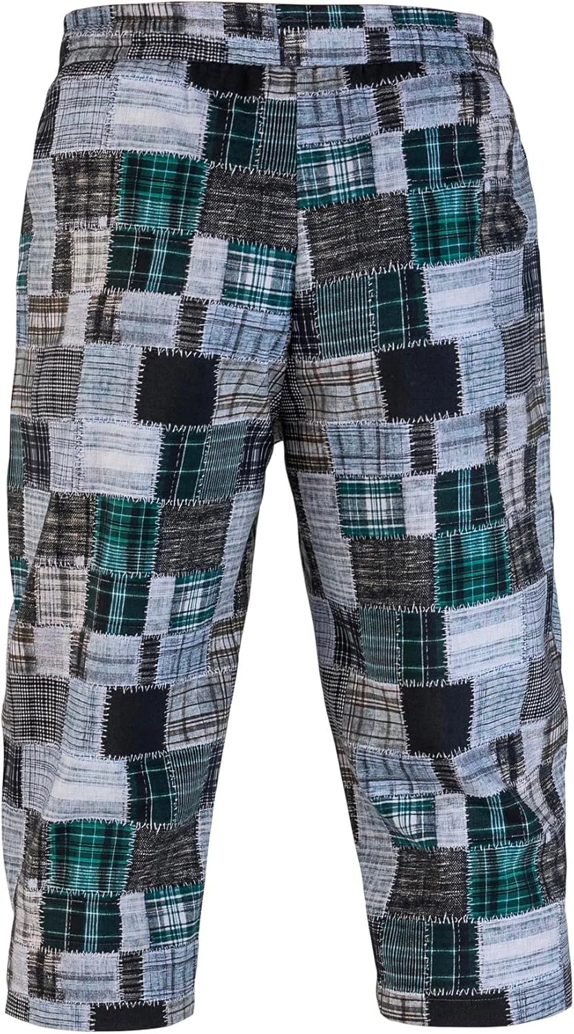 Men's Harem Yoga Shorts Cotton Capri 3/4 Pants Patchwork Casual Baggy Beach Shorts Drawstring Cropped Trousers