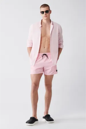 Men's Light Pink Quick Dry Standard Size Straight Swimwear Marine Shorts E003801