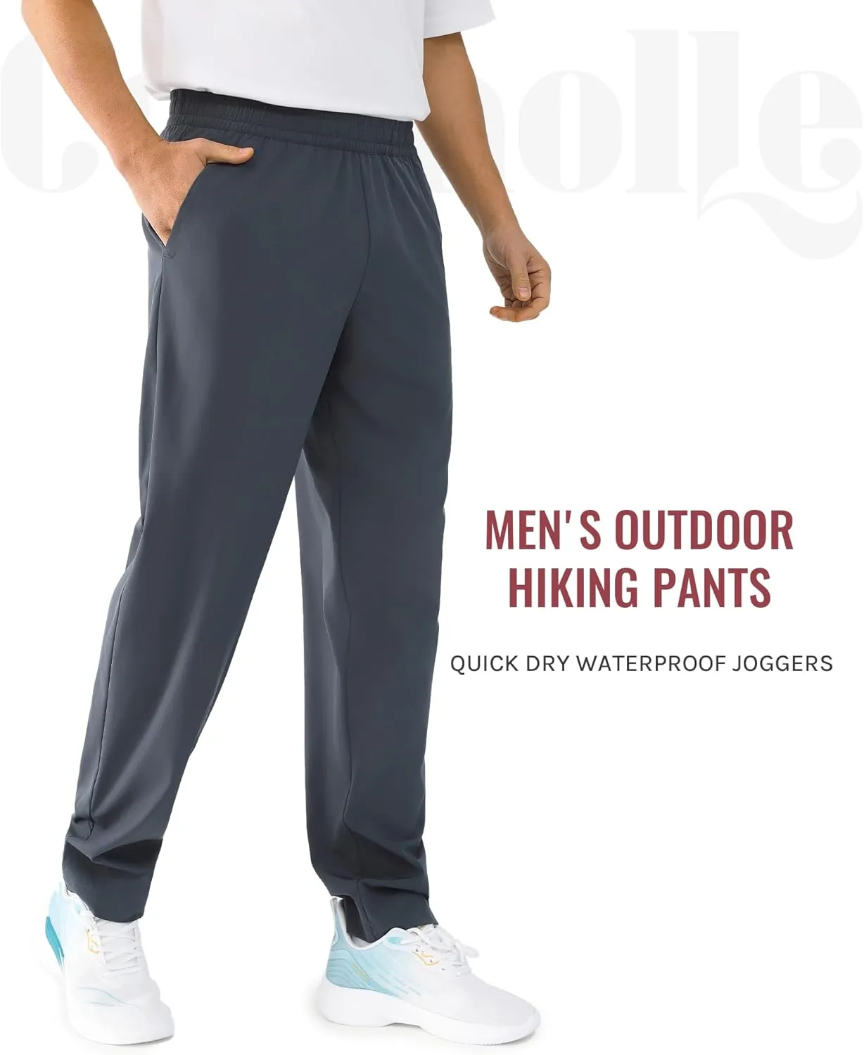 Men's Outdoor Hiking Pants Quick Dry Waterproof Joggers with Double Pockets for Gym and Travel