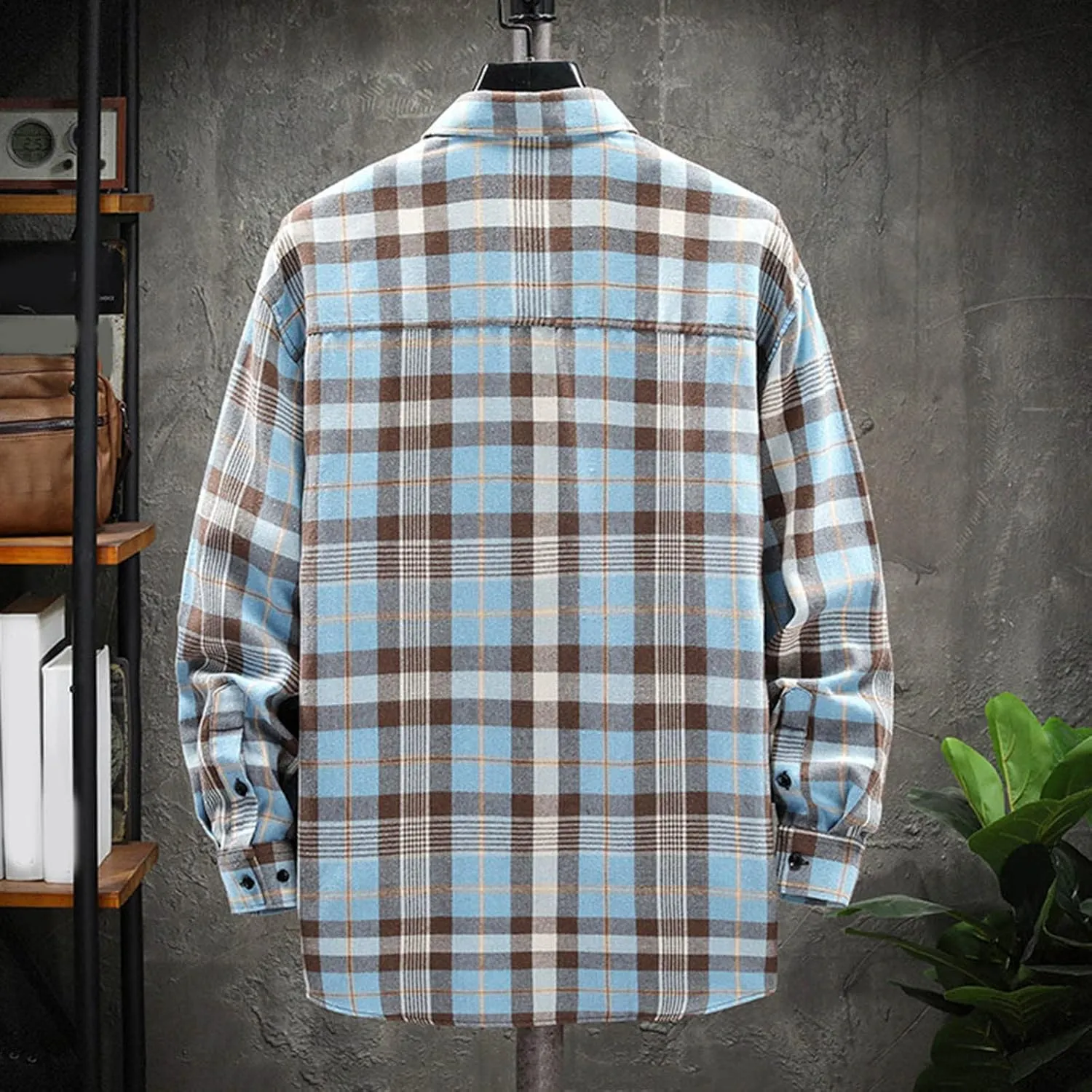 Men's Plaid Hooded Shirts Casual Sanding Plaid Buckle Lapel Short Sleeve Shirt Jacket Brushed Soft Outdoor Shirts
