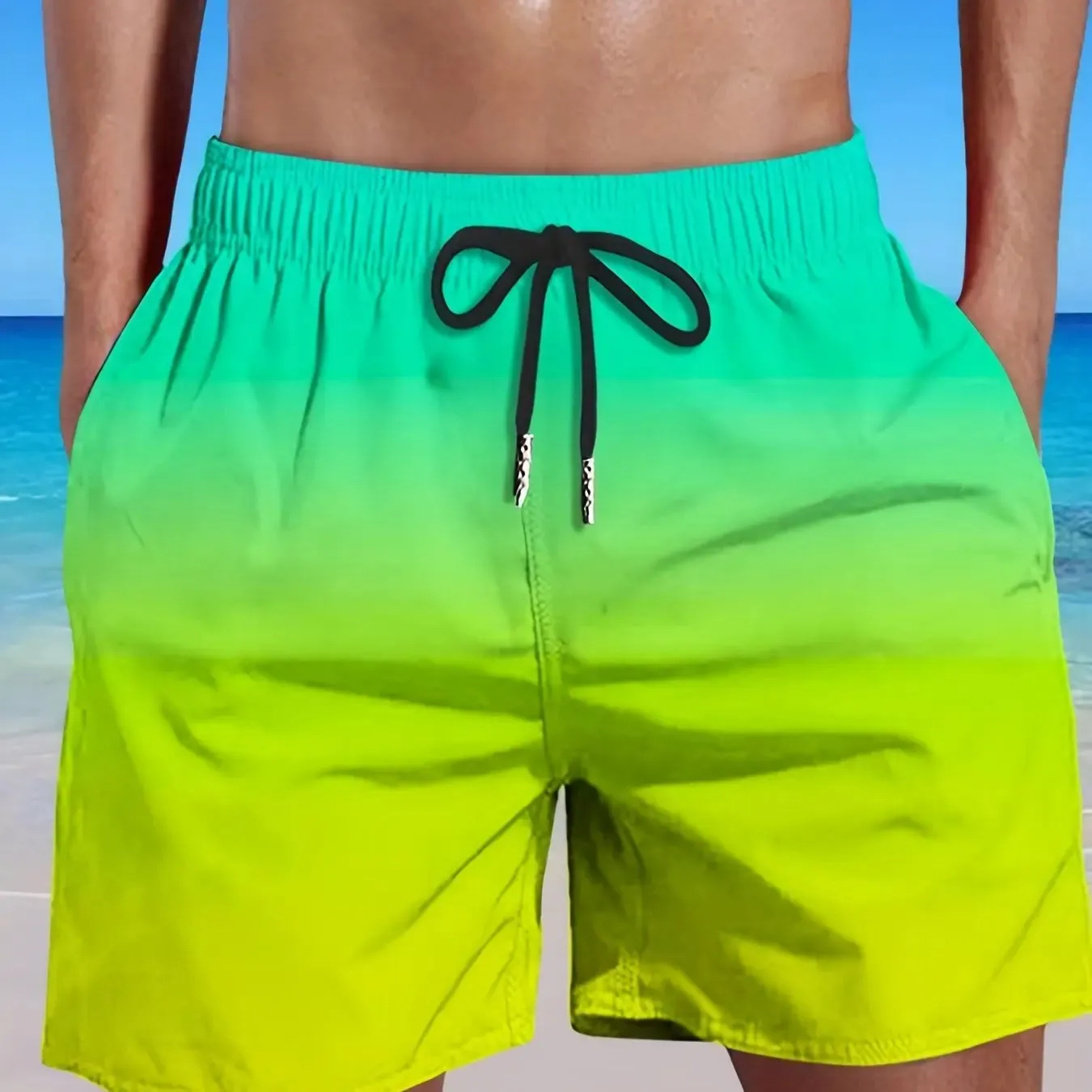 Men's Plus Size Gradient Beach Shorts with Elastic Drawstring