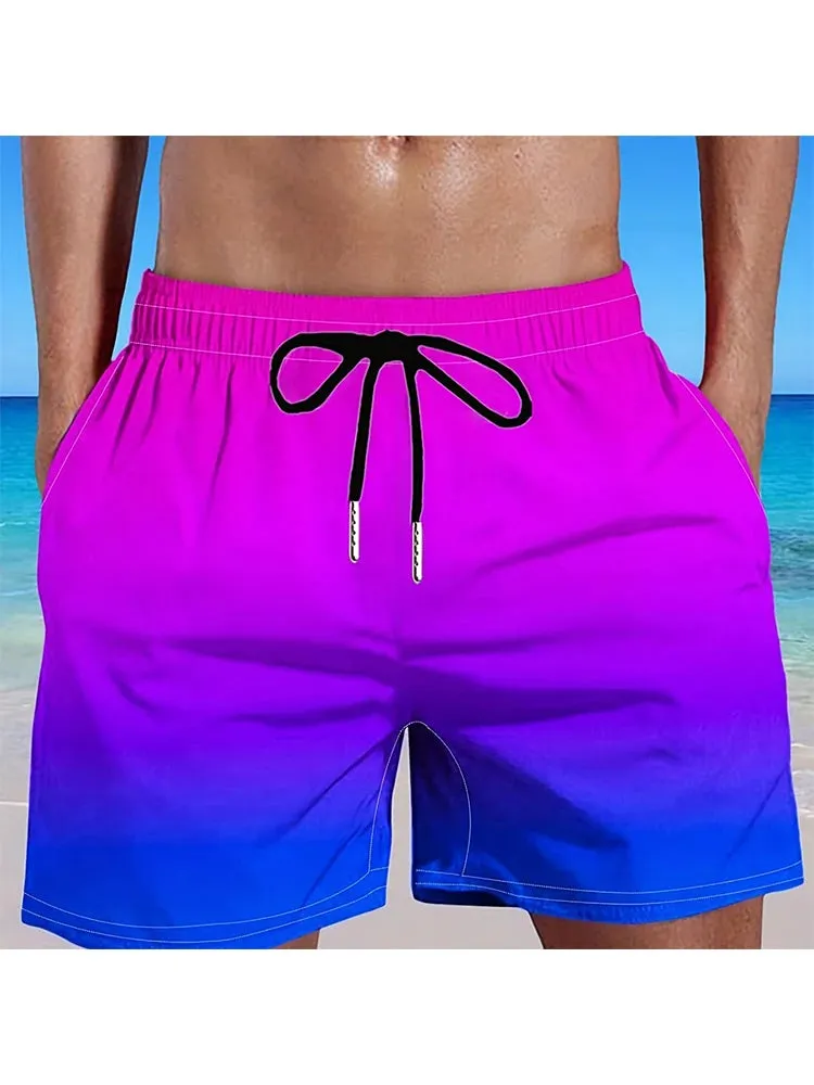 Men's Plus Size Gradient Beach Shorts with Elastic Drawstring