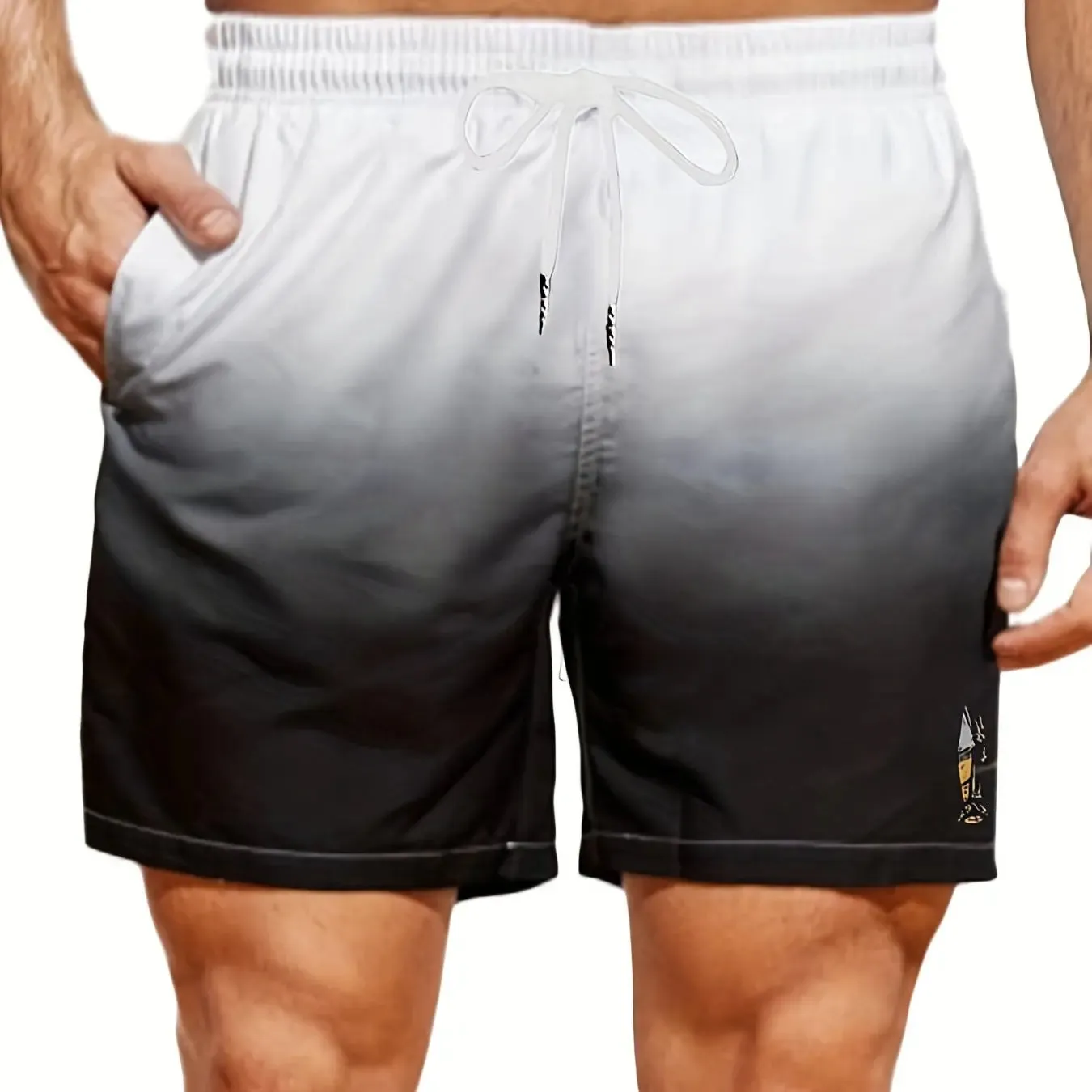 Men's Plus Size Gradient Beach Shorts with Elastic Drawstring