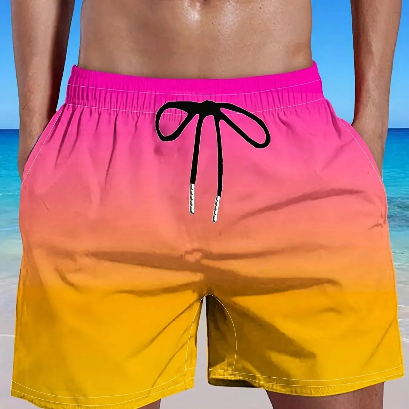 Men's Plus Size Gradient Beach Shorts with Elastic Drawstring