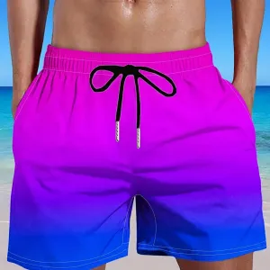 Men's Plus Size Gradient Beach Shorts with Elastic Drawstring