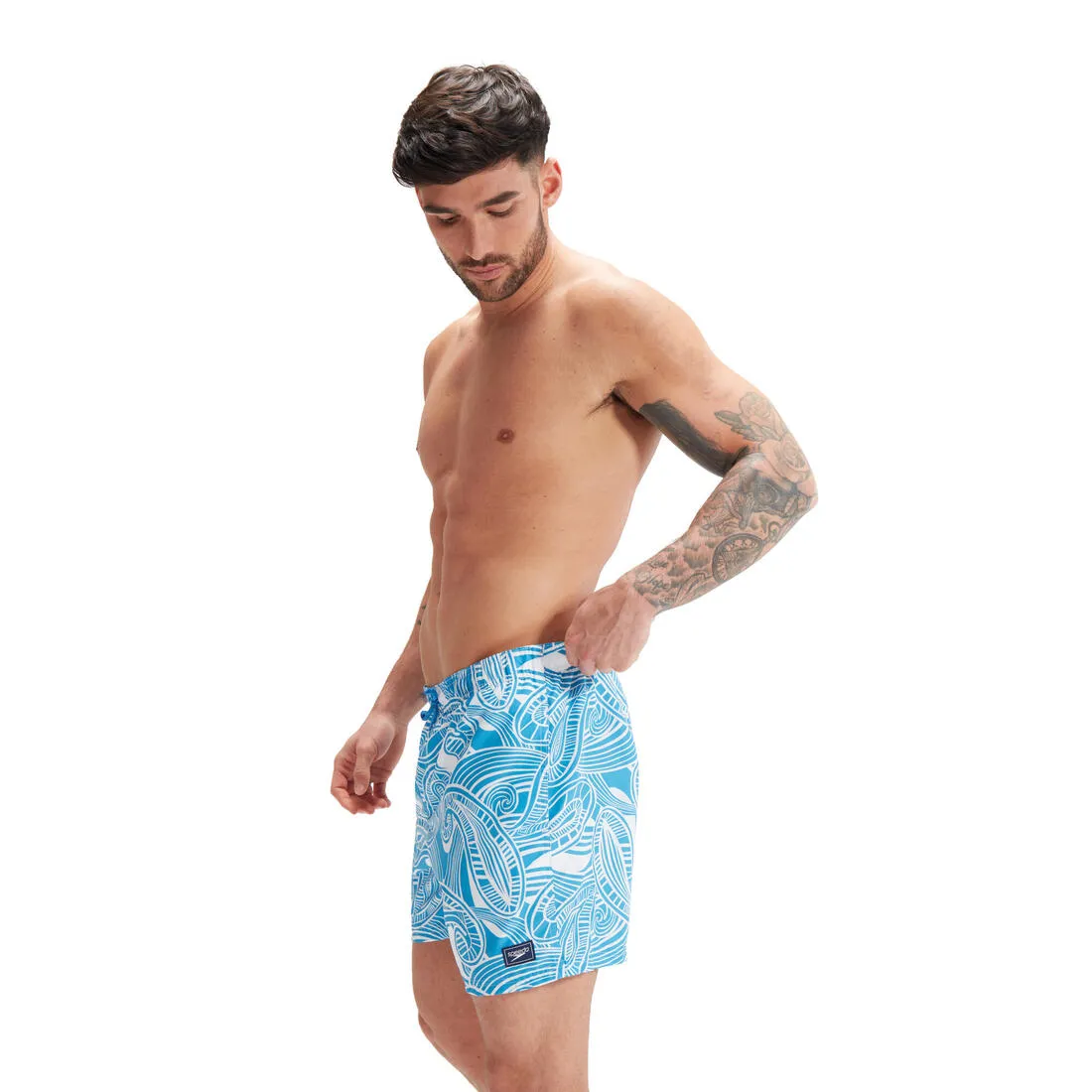Men's Printed Leisure 16" speedo Swim Shorts Blue/White