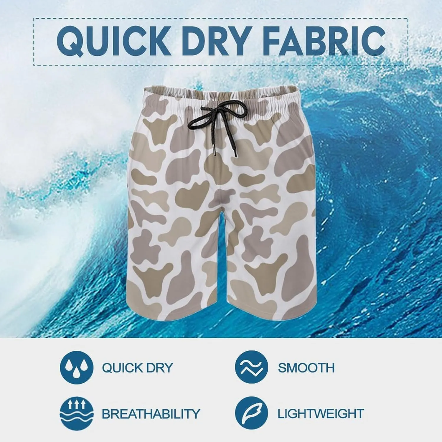 Men's Short Swim Trunks Vintage Brown Camouflage Quick Dry Bathing Suit Beach Swimsuits