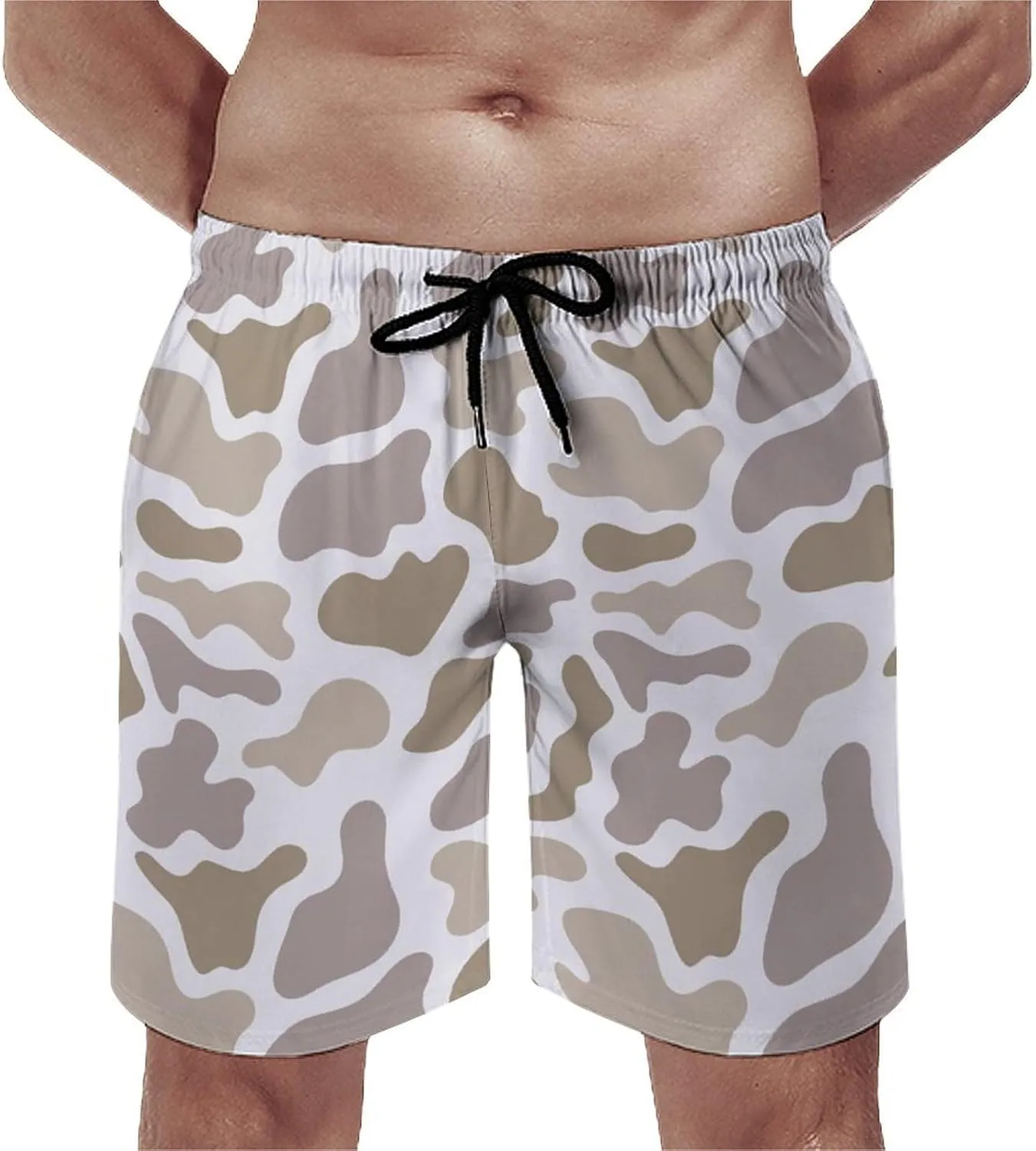 Men's Short Swim Trunks Vintage Brown Camouflage Quick Dry Bathing Suit Beach Swimsuits