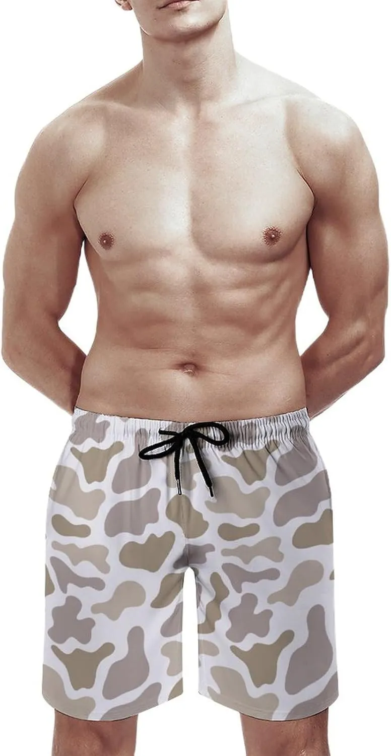 Men's Short Swim Trunks Vintage Brown Camouflage Quick Dry Bathing Suit Beach Swimsuits