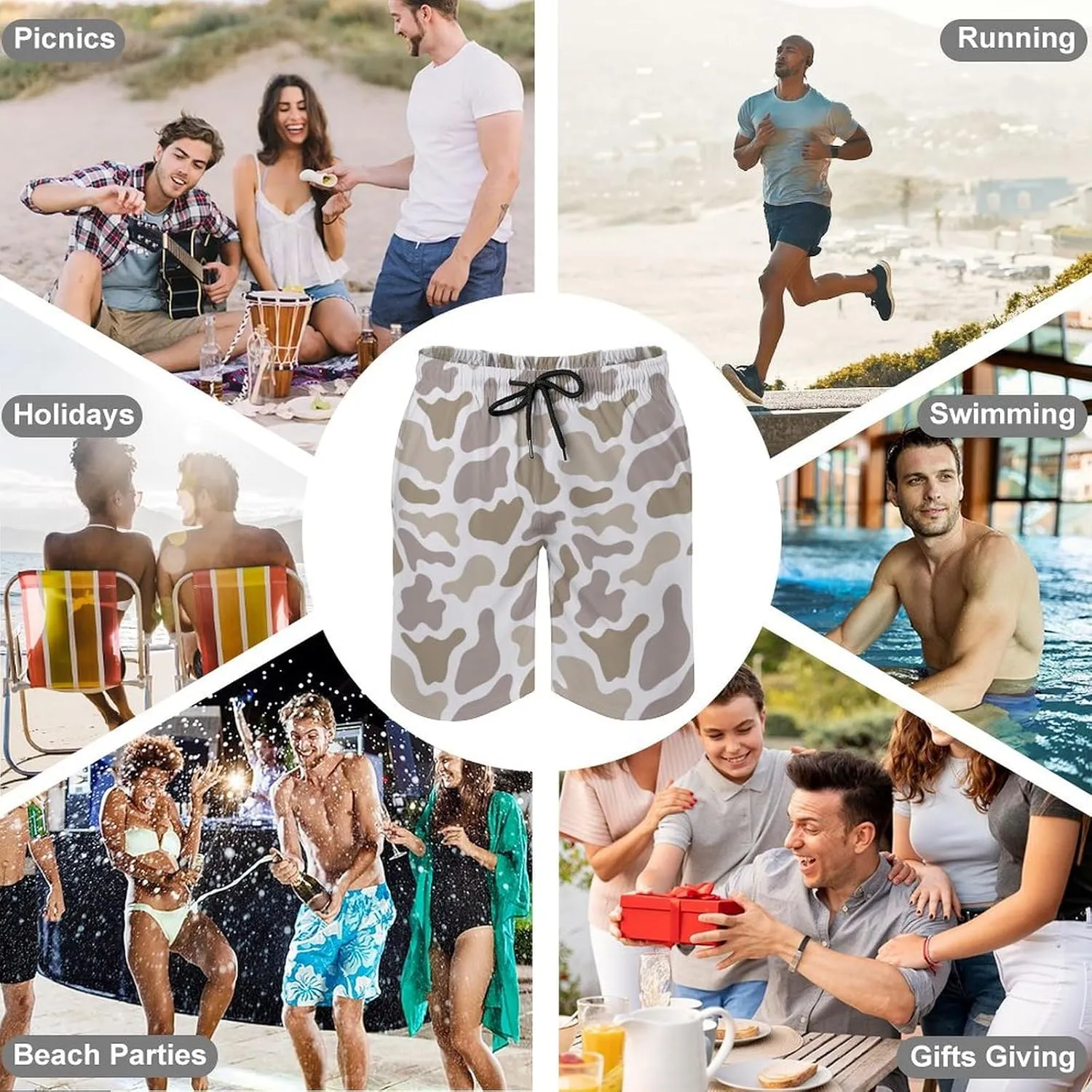 Men's Short Swim Trunks Vintage Brown Camouflage Quick Dry Bathing Suit Beach Swimsuits