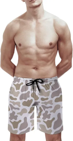 Men's Short Swim Trunks Vintage Brown Camouflage Quick Dry Bathing Suit Beach Swimsuits