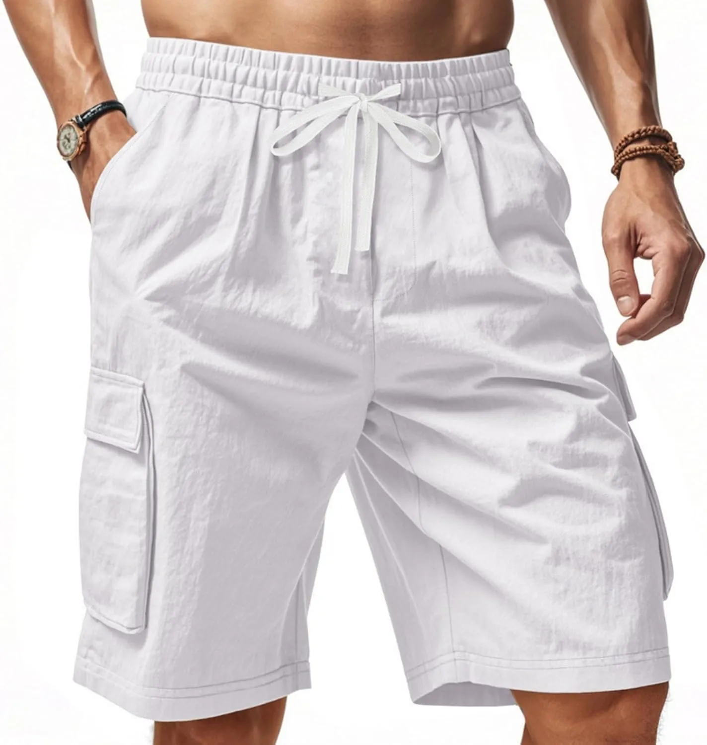 Mens Shorts Cargo Shorts Classic Summer Lightweight with Pocket Elastic Waist Drawstring Pants for Running Athletic Beach