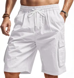 Mens Shorts Cargo Shorts Classic Summer Lightweight with Pocket Elastic Waist Drawstring Pants for Running Athletic Beach